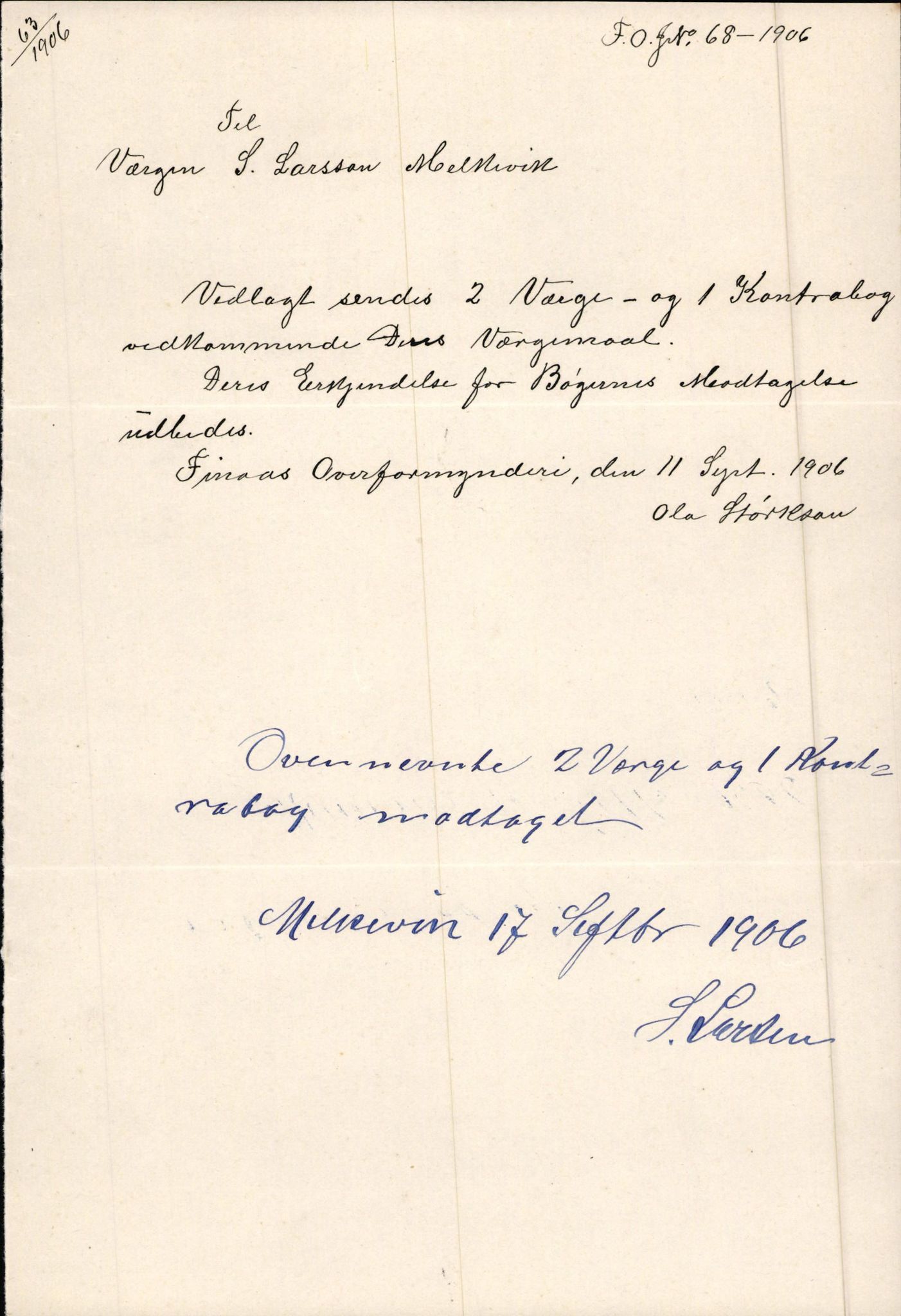 Finnaas kommune. Overformynderiet, IKAH/1218a-812/D/Da/Daa/L0002/0003: Kronologisk ordna korrespondanse / Kronologisk ordna korrespondanse, 1905-1909, p. 70