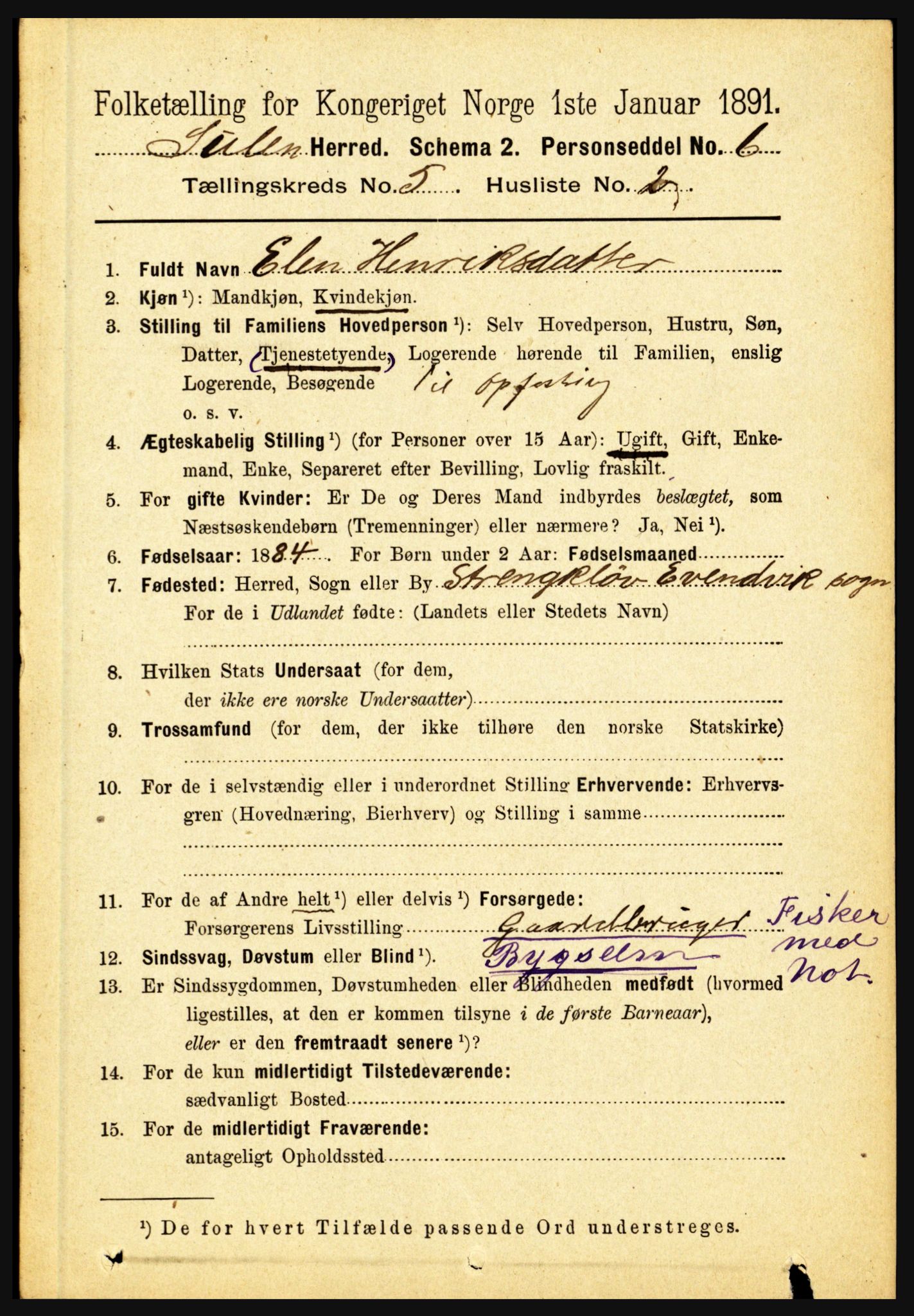 RA, 1891 census for 1412 Solund, 1891, p. 1949