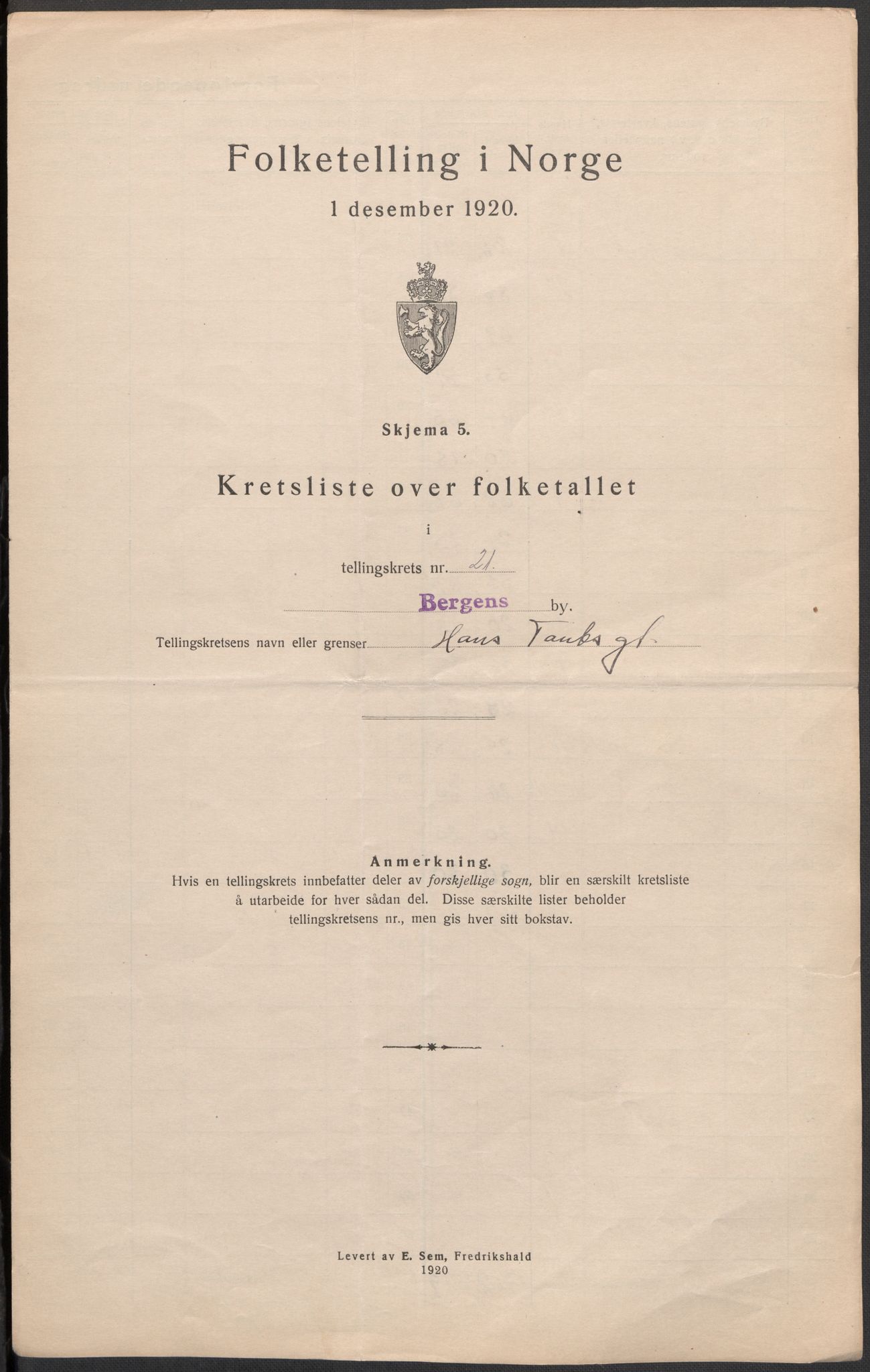 SAB, 1920 census for Bergen, 1920, p. 73