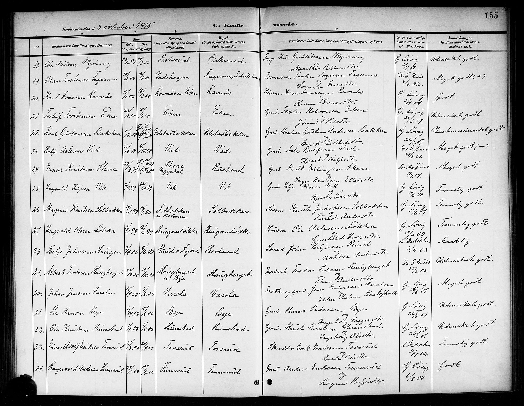 Sigdal kirkebøker, SAKO/A-245/G/Ga/L0006: Parish register (copy) no. I 6, 1901-1916, p. 155