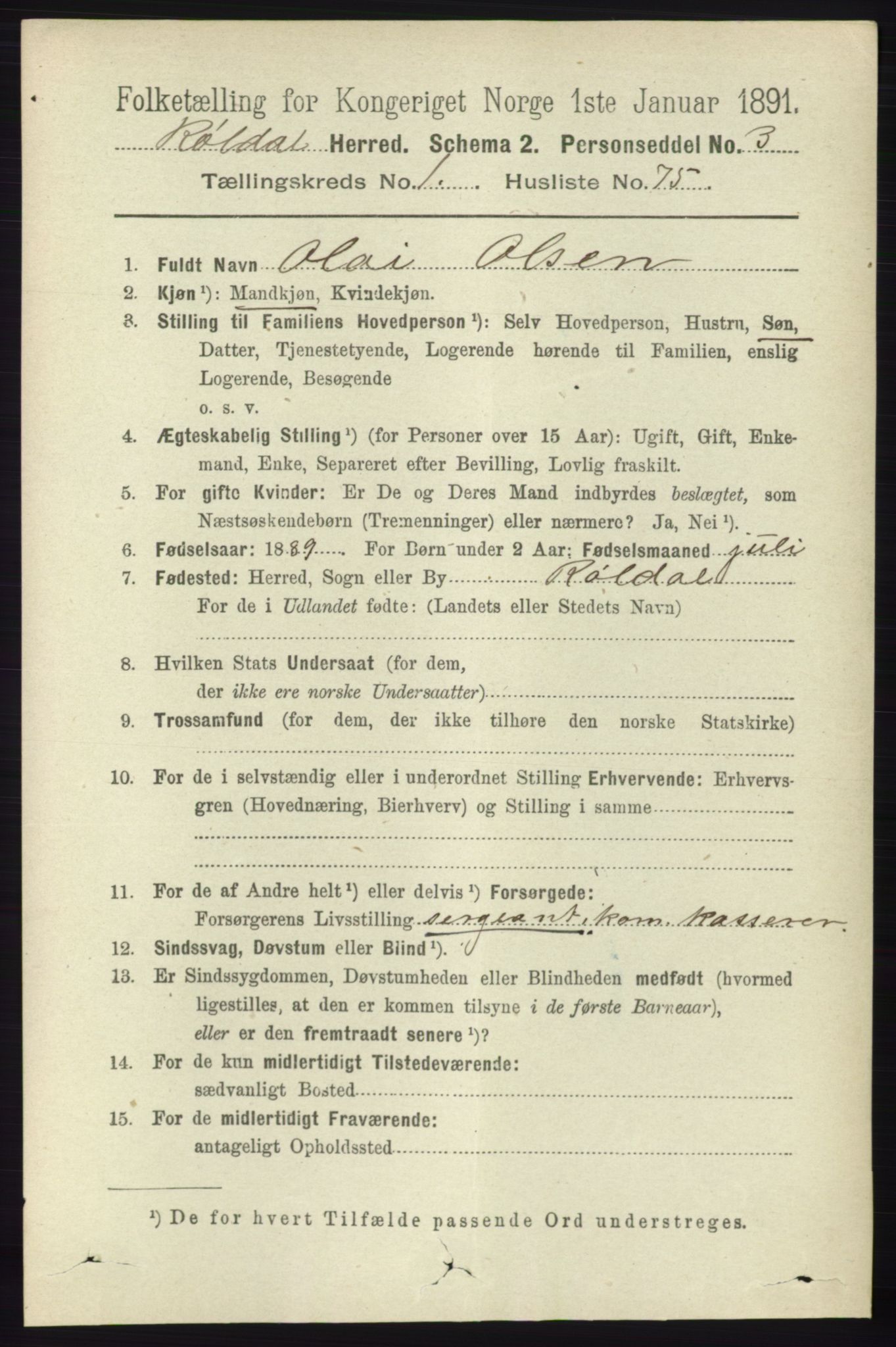 RA, 1891 census for 1229 Røldal, 1891, p. 465