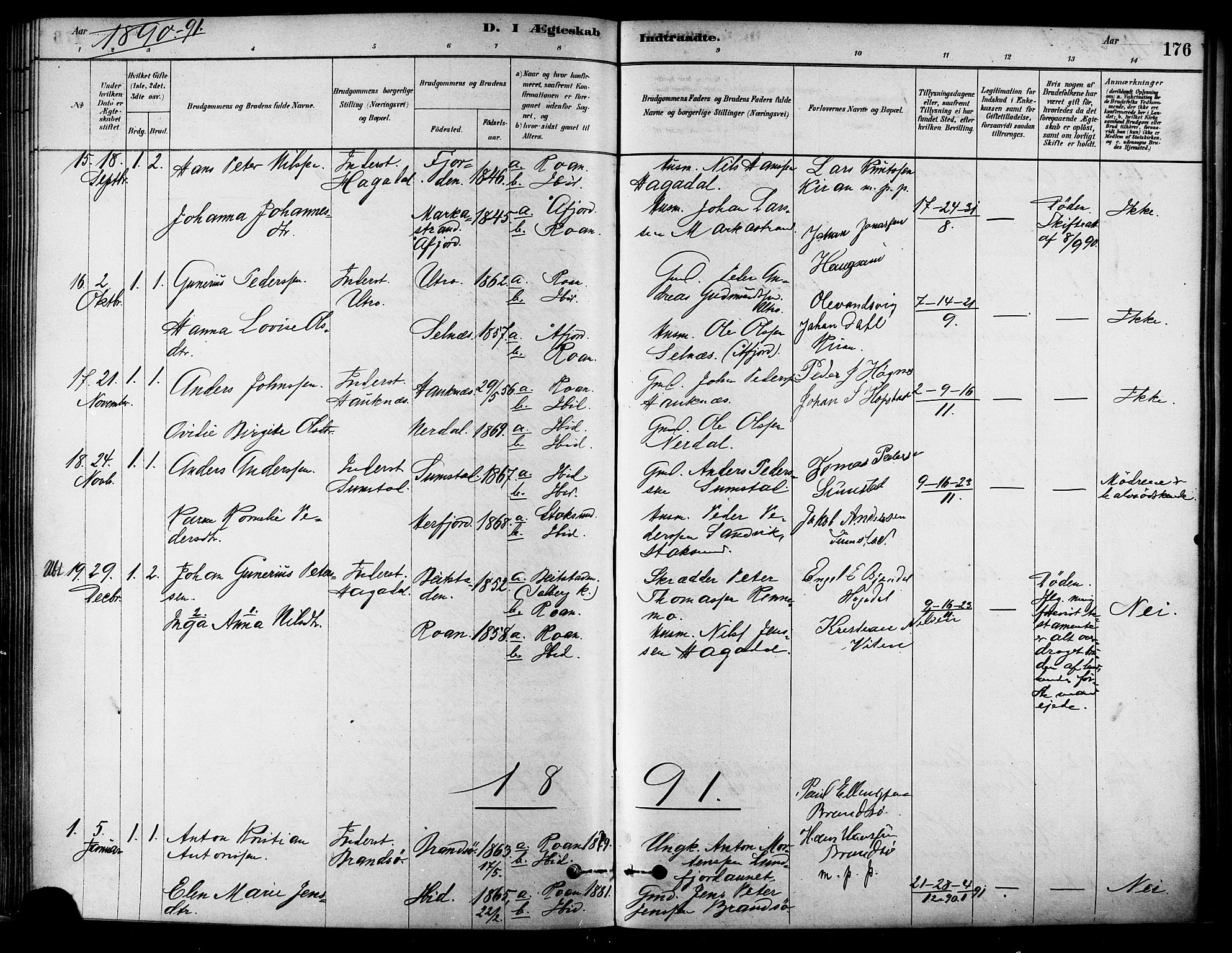 Ministerialprotokoller, klokkerbøker og fødselsregistre - Sør-Trøndelag, SAT/A-1456/657/L0707: Parish register (official) no. 657A08, 1879-1893, p. 176