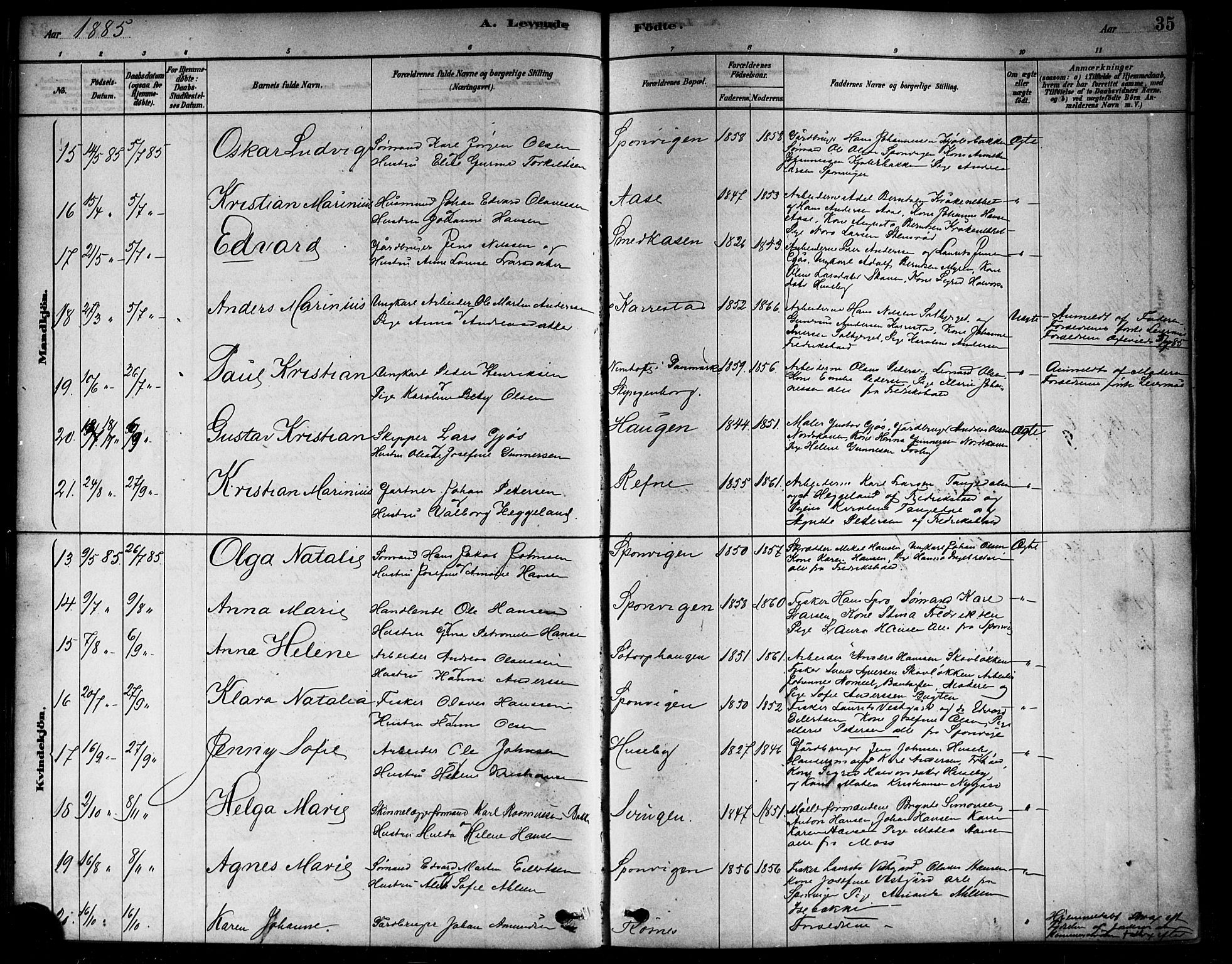 Berg prestekontor Kirkebøker, AV/SAO-A-10902/F/Fa/L0006: Parish register (official) no. I 6, 1878-1887, p. 35