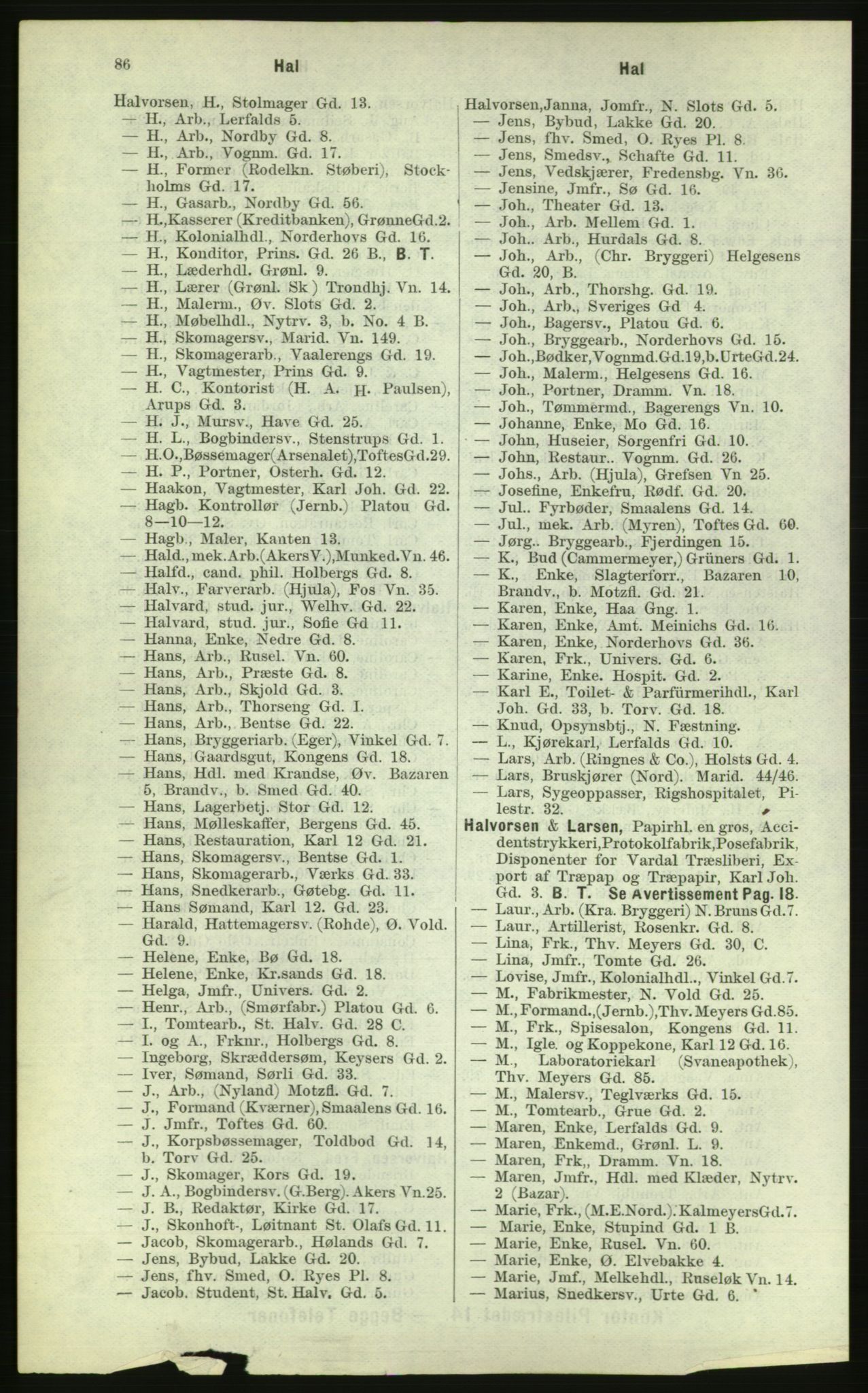 Kristiania/Oslo adressebok, PUBL/-, 1884, p. 86