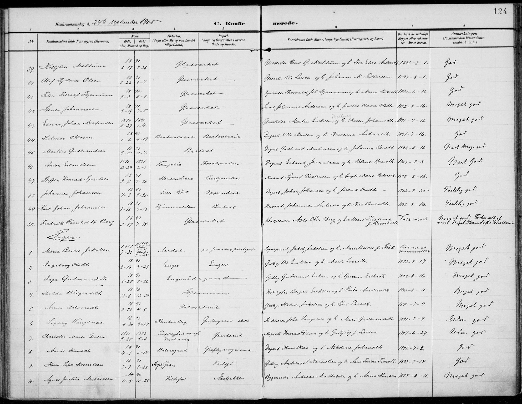 Jevnaker prestekontor, AV/SAH-PREST-116/H/Ha/Haa/L0011: Parish register (official) no. 11, 1902-1913, p. 124