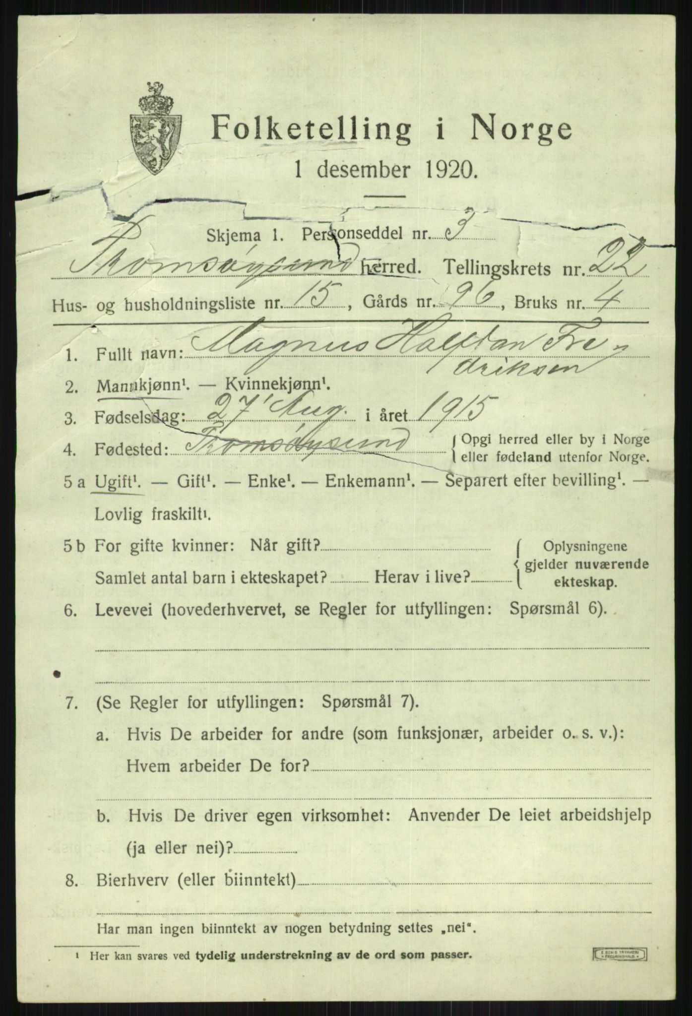 SATØ, 1920 census for Tromsøysund, 1920, p. 11482