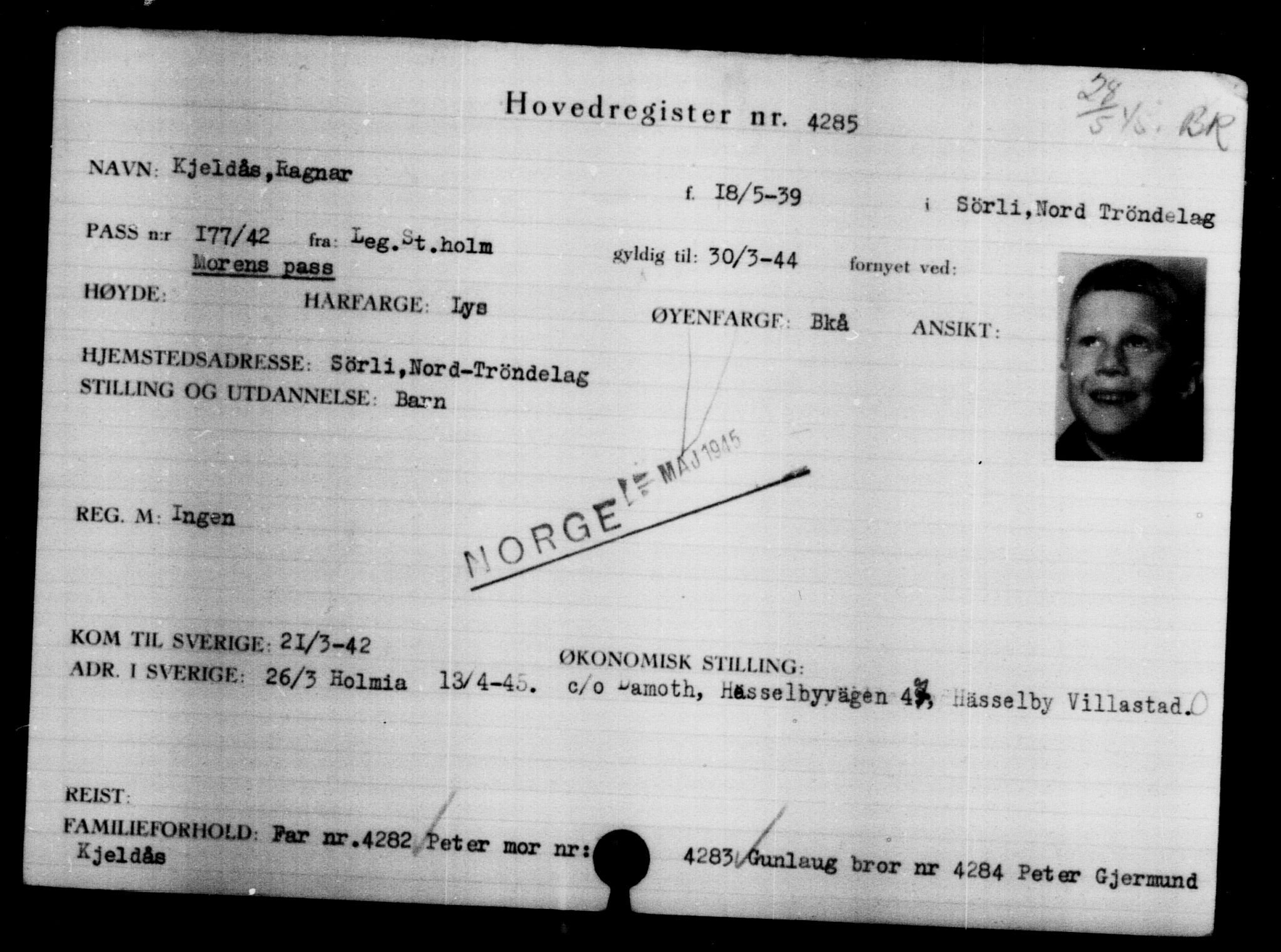 Utenriksstasjonene, Legasjonen i Stockholm, Flyktningkontoret, AV/RA-S-6753/V/Va/L0004: Kjesäterkartoteket, flyktninger med registreringsnr. 3496-6610, 1940-1945, p. 957