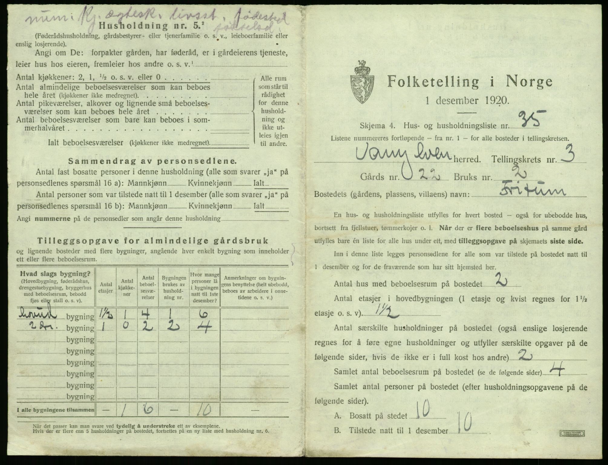 SAT, 1920 census for Vanylven, 1920, p. 295