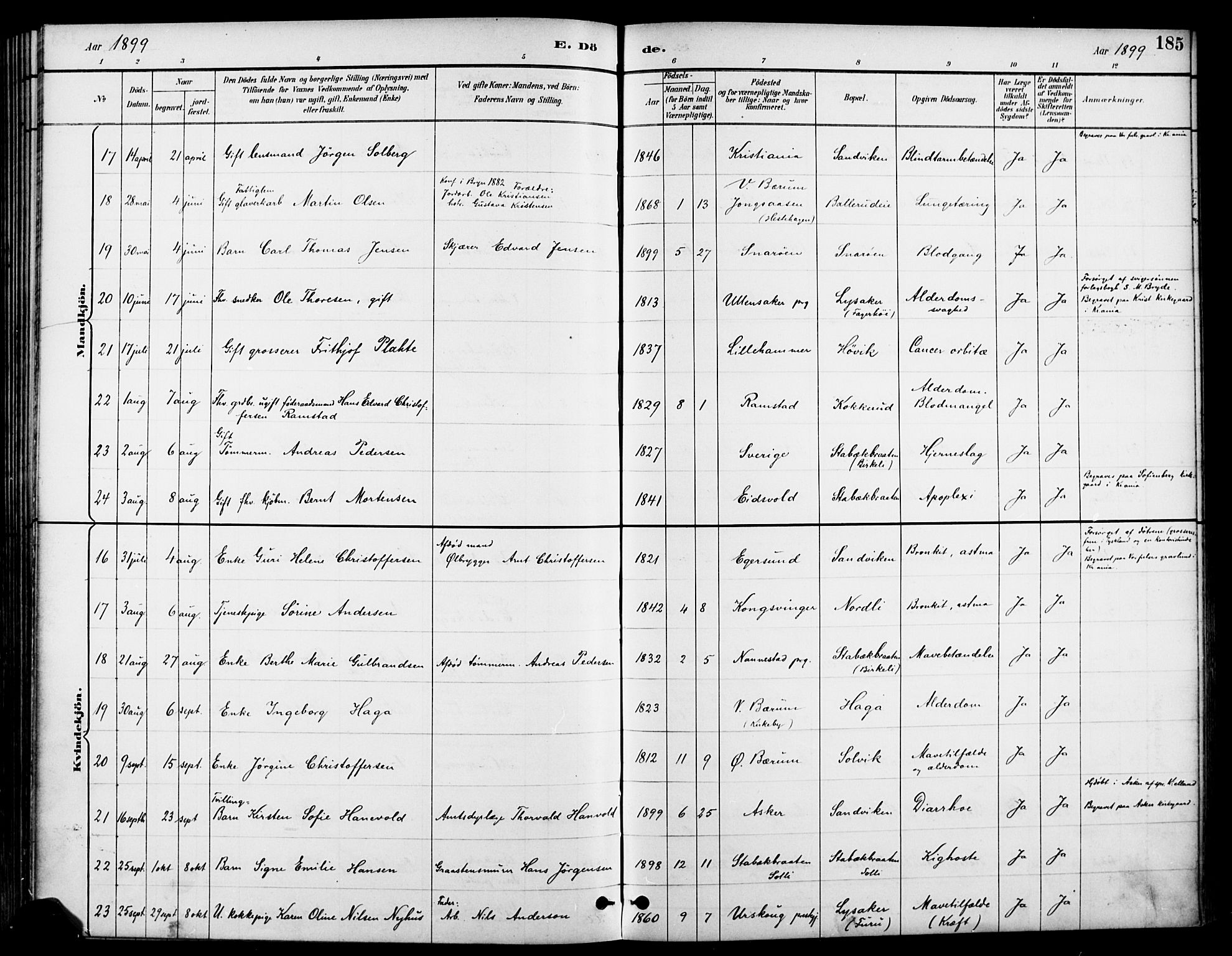 Asker prestekontor Kirkebøker, SAO/A-10256a/F/Fc/L0003: Parish register (official) no. III 3, 1892-1904, p. 185