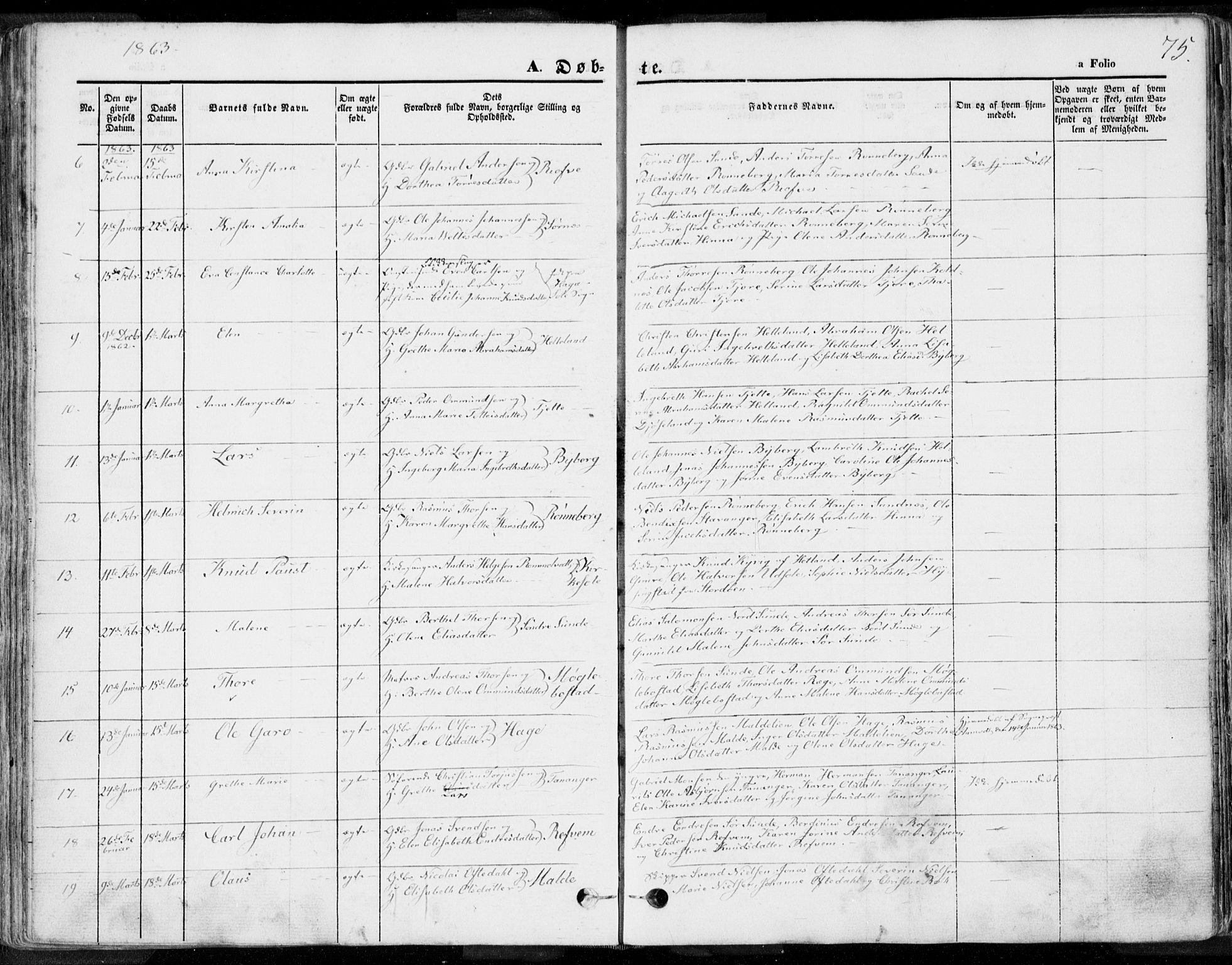 Håland sokneprestkontor, AV/SAST-A-101802/001/30BA/L0007: Parish register (official) no. A 7.1, 1854-1870, p. 75