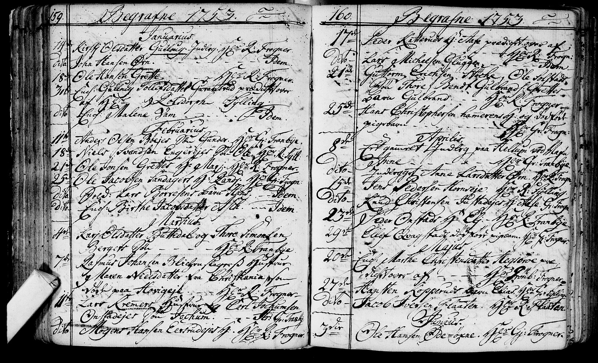 Lier kirkebøker, AV/SAKO-A-230/F/Fa/L0004: Parish register (official) no. I 4, 1749-1764, p. 159-160