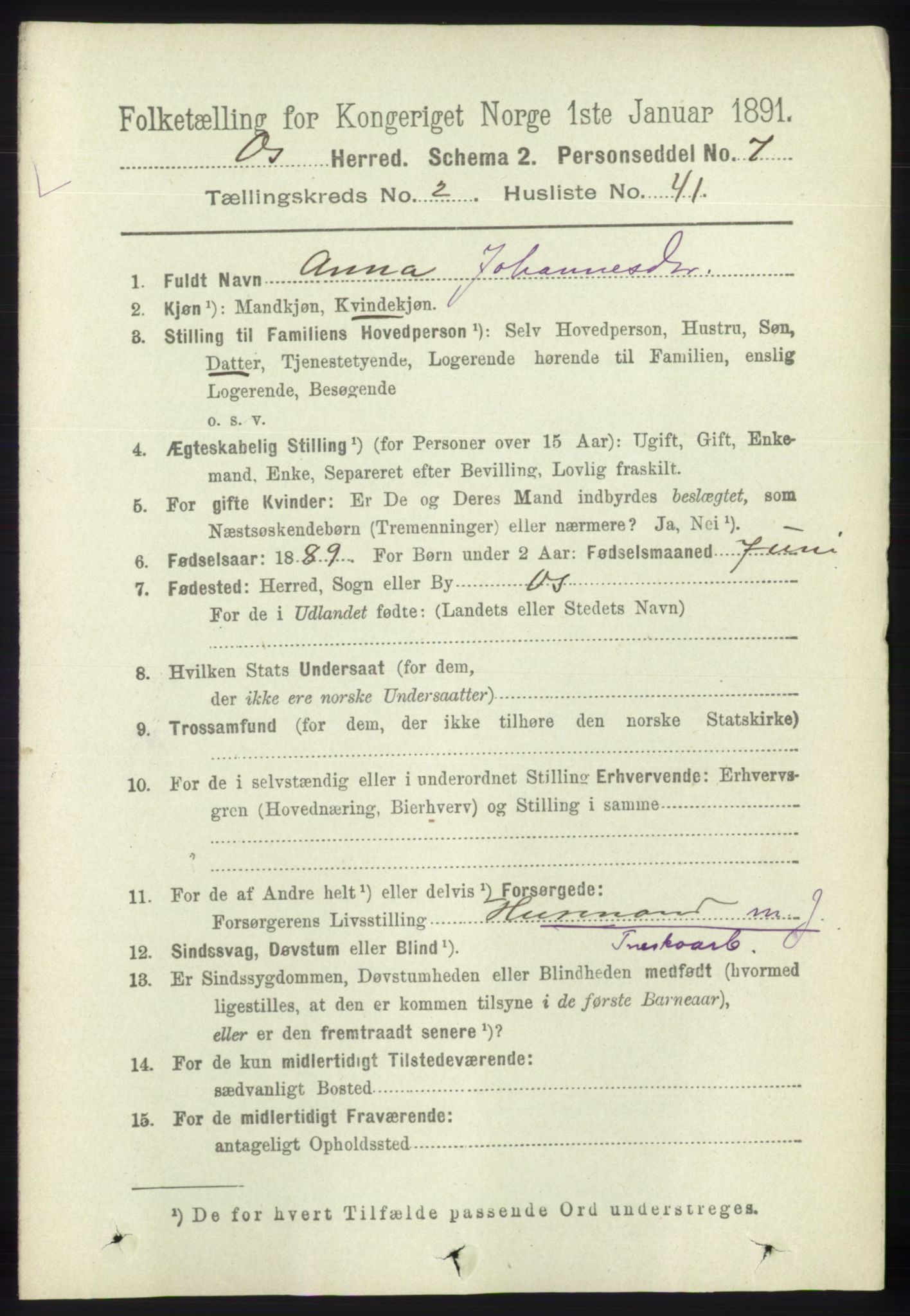 RA, 1891 census for 1243 Os, 1891, p. 669