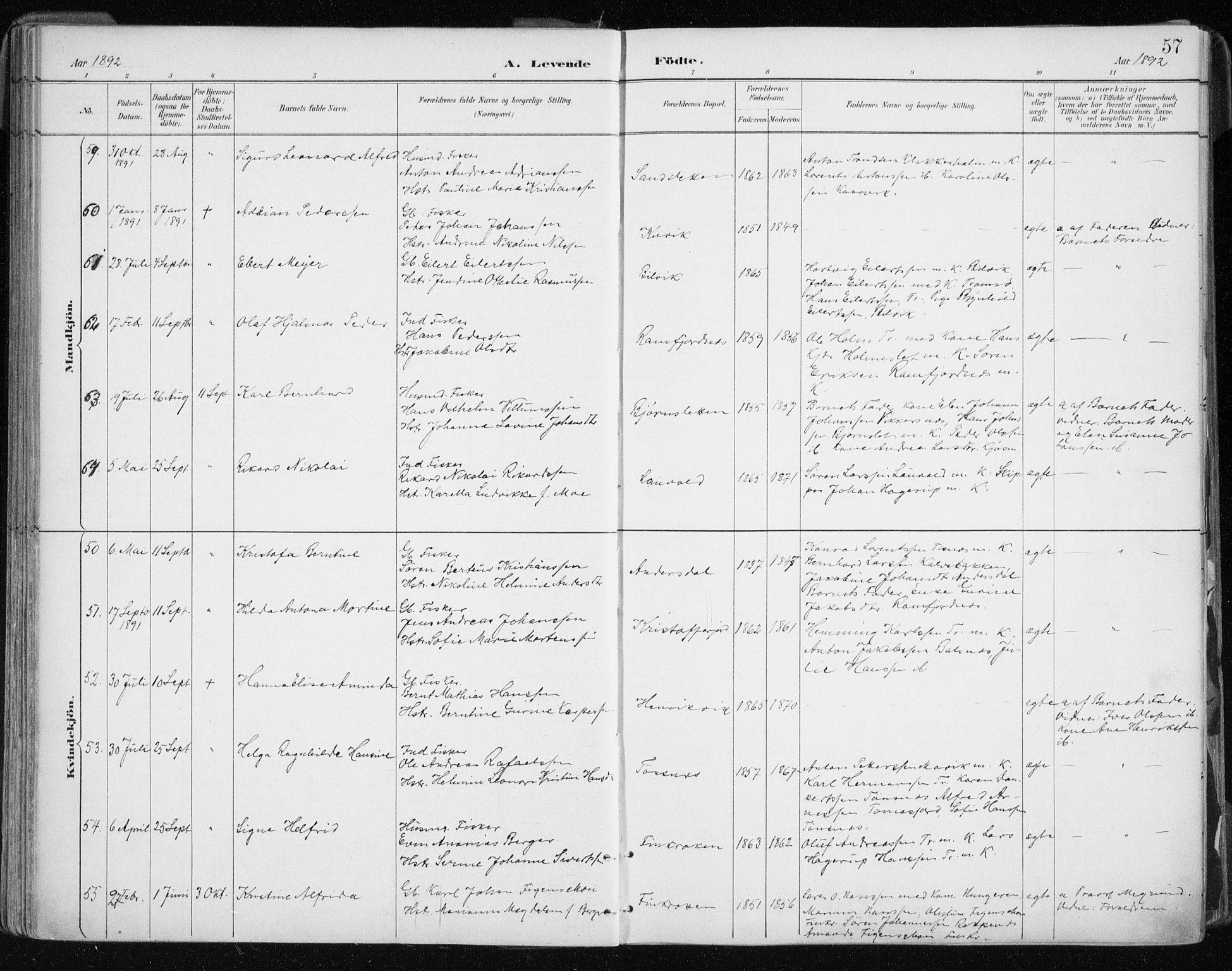 Tromsøysund sokneprestkontor, SATØ/S-1304/G/Ga/L0005kirke: Parish register (official) no. 5, 1888-1896, p. 57