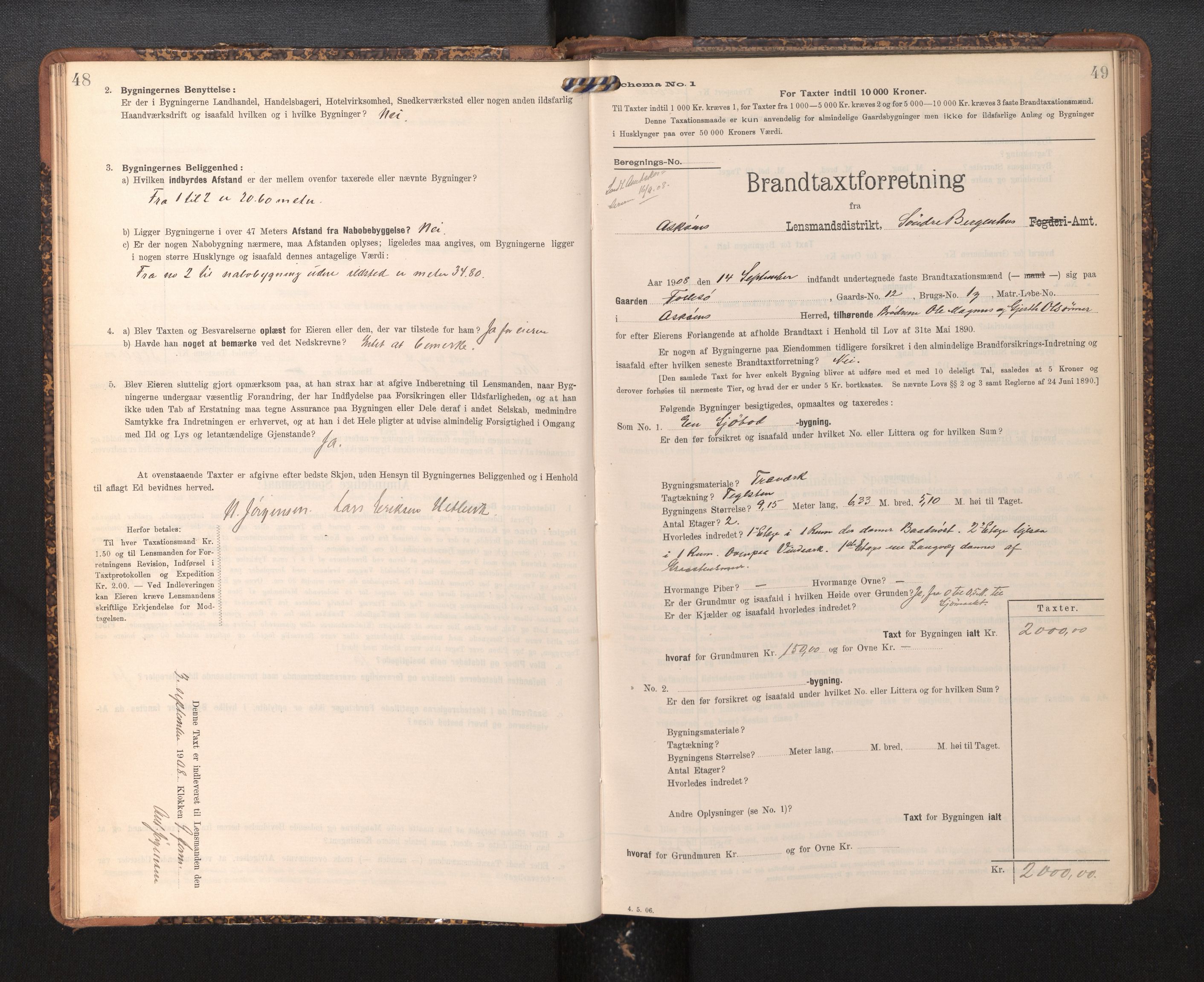 Lensmannen i Askøy, SAB/A-31001/0012/L0005: Branntakstprotokoll, skjematakst, 1907-1915, p. 48-49