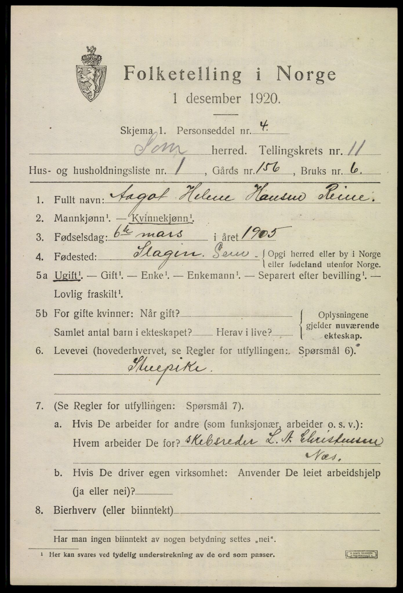 SAKO, 1920 census for Sem, 1920, p. 14389