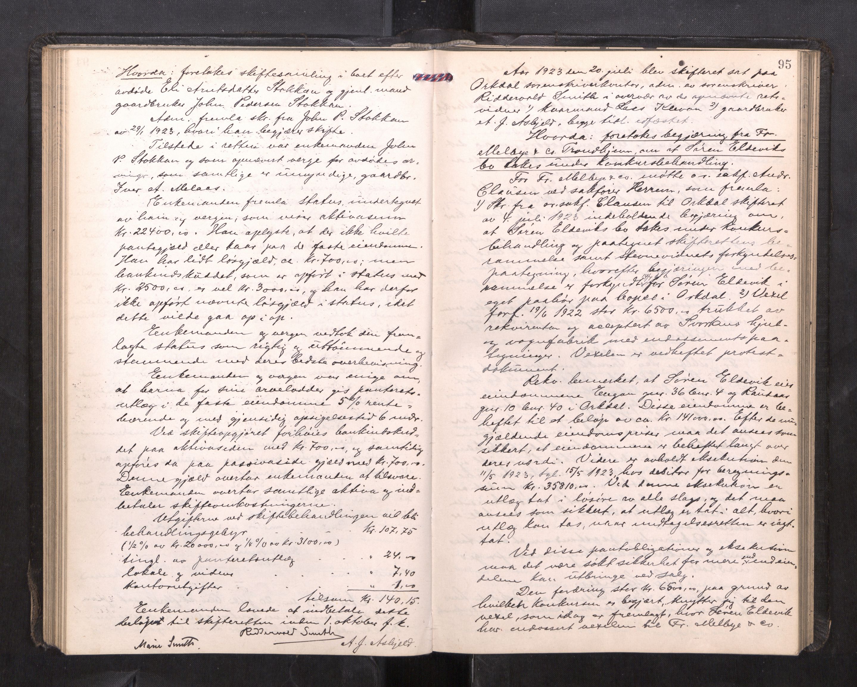 Orkdal sorenskriveri, AV/SAT-A-4169/1/3/3B/L0015: Skiftebehandlingsprotokoll, 1919-1927, p. 94b-95a