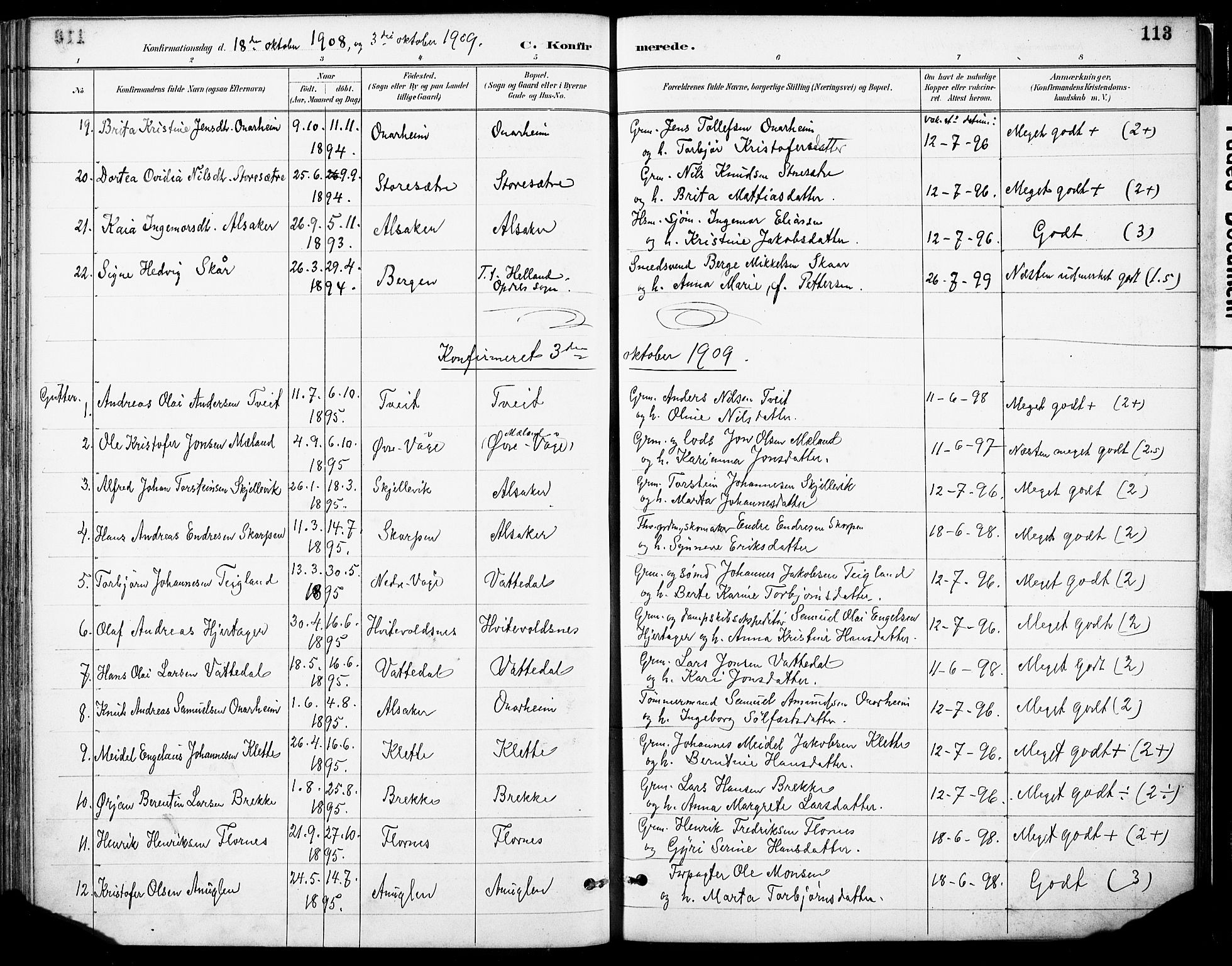 Tysnes sokneprestembete, SAB/A-78601/H/Haa: Parish register (official) no. C 1, 1887-1912, p. 113