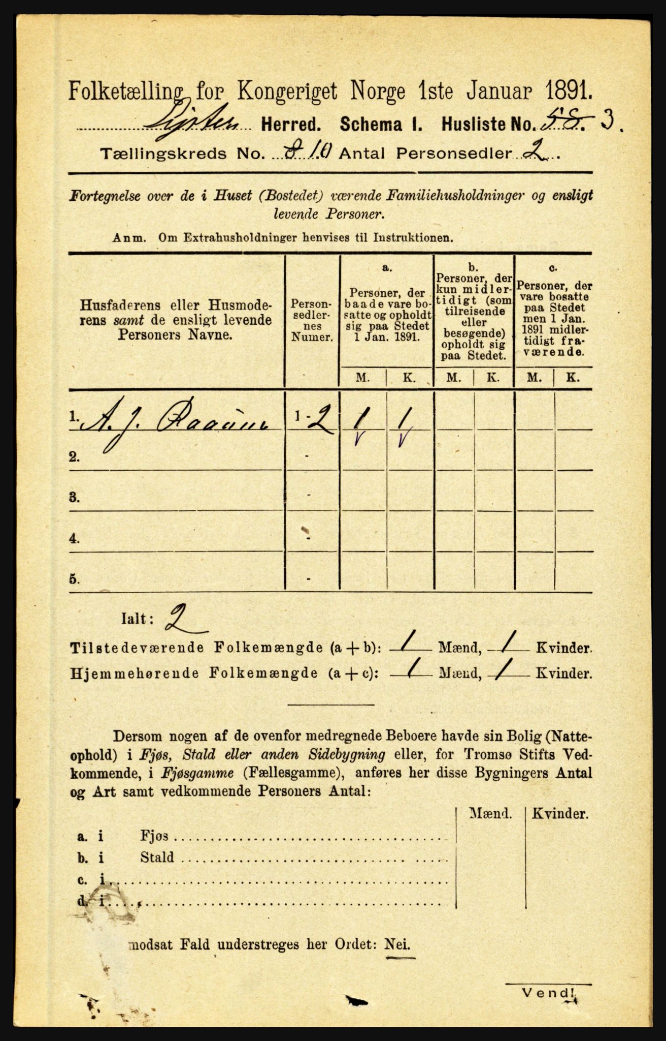 RA, 1891 census for 1426 Luster, 1891, p. 3100