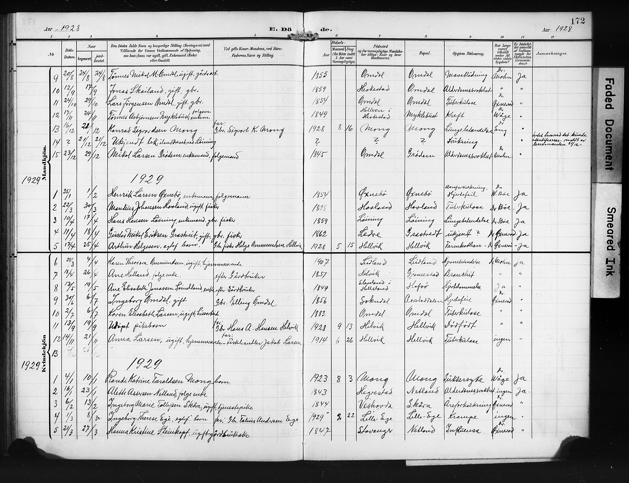 Eigersund sokneprestkontor, SAST/A-101807/S09/L0011: Parish register (copy) no. B 11, 1908-1930, p. 172