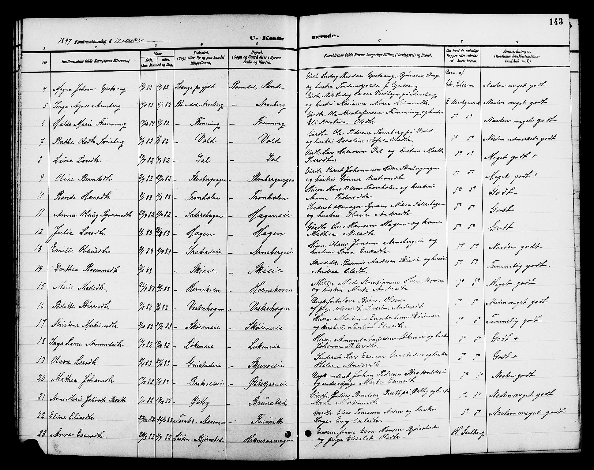 Romedal prestekontor, AV/SAH-PREST-004/L/L0012: Parish register (copy) no. 12, 1896-1914, p. 143