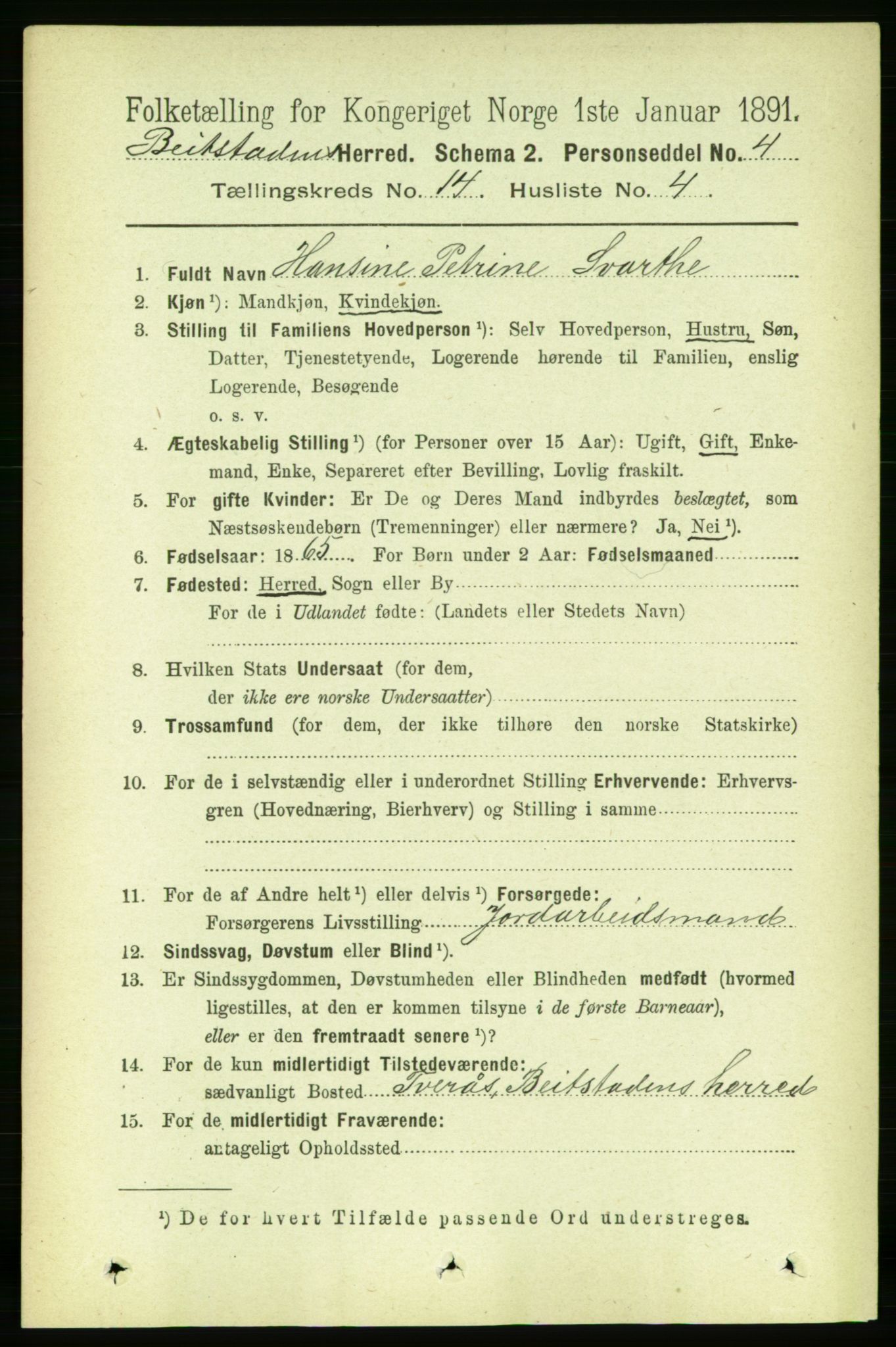 RA, 1891 census for 1727 Beitstad, 1891, p. 3865