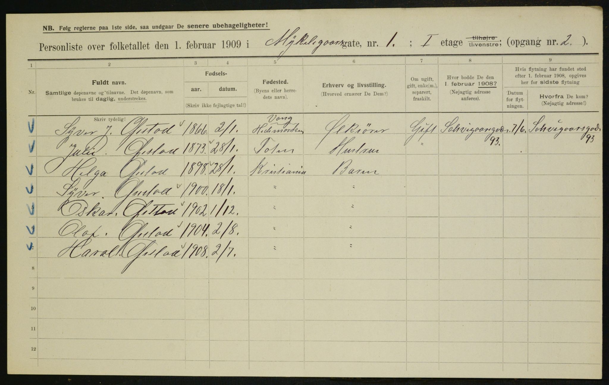 OBA, Municipal Census 1909 for Kristiania, 1909, p. 61704