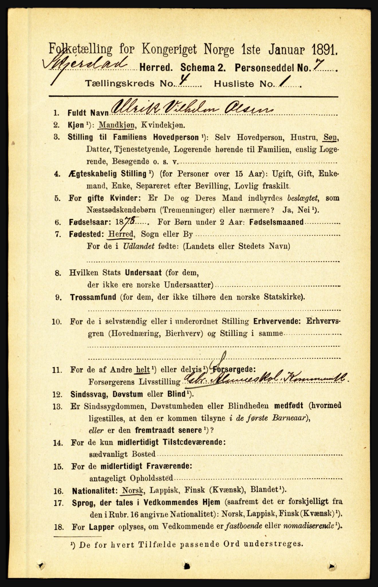 RA, 1891 census for 1842 Skjerstad, 1891, p. 1107