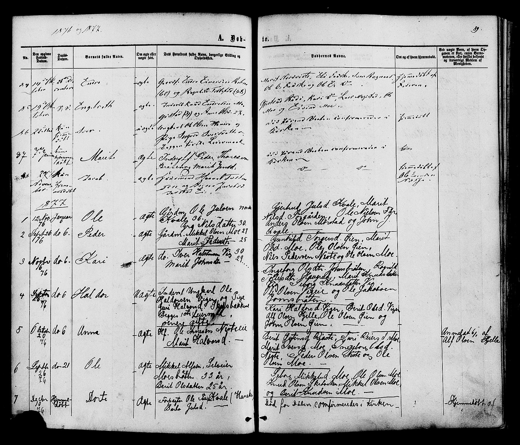 Vestre Slidre prestekontor, SAH/PREST-136/H/Ha/Haa/L0003: Parish register (official) no. 3, 1865-1880, p. 89