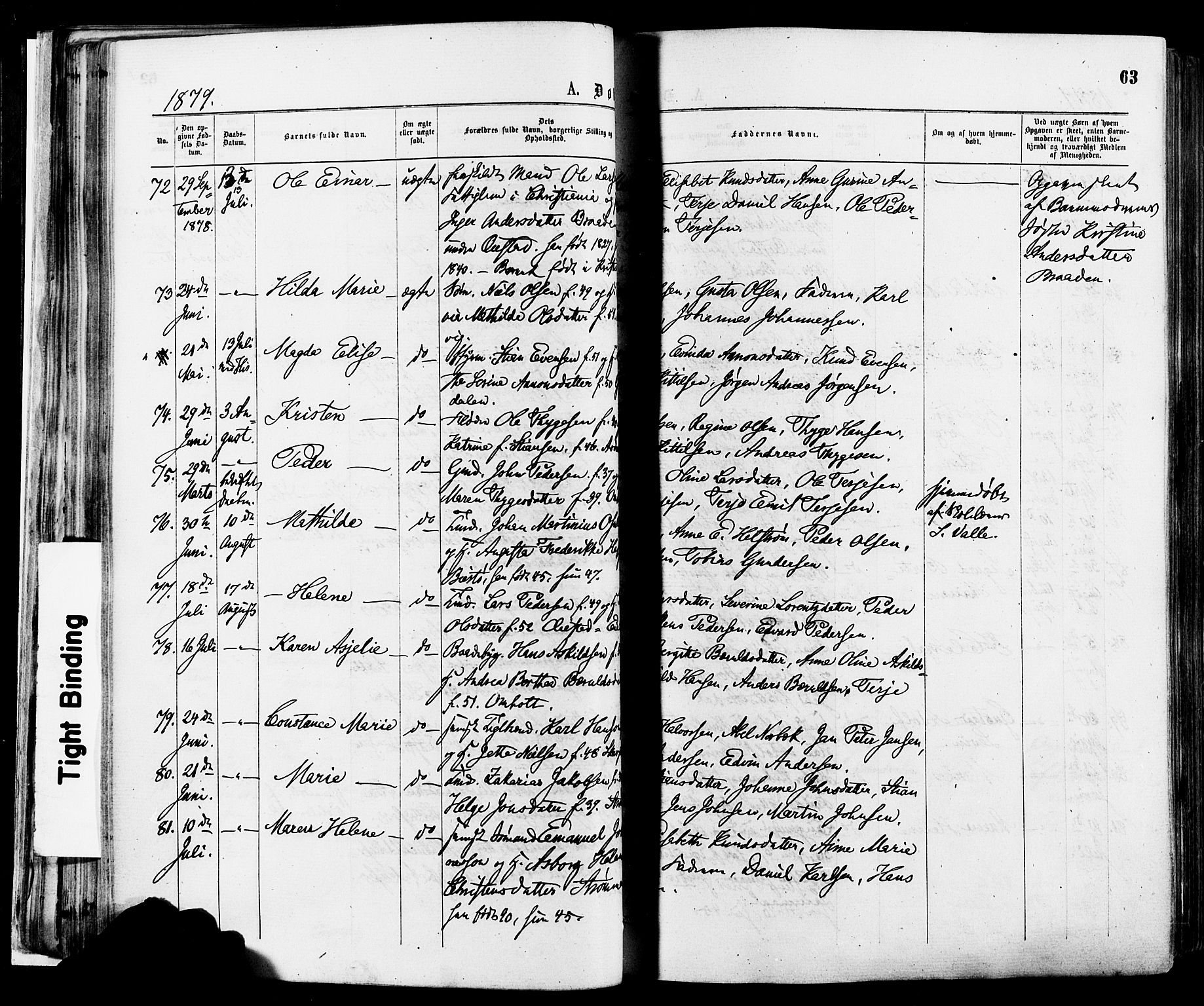 Øyestad sokneprestkontor, AV/SAK-1111-0049/F/Fa/L0016: Parish register (official) no. A 16, 1874-1886, p. 63