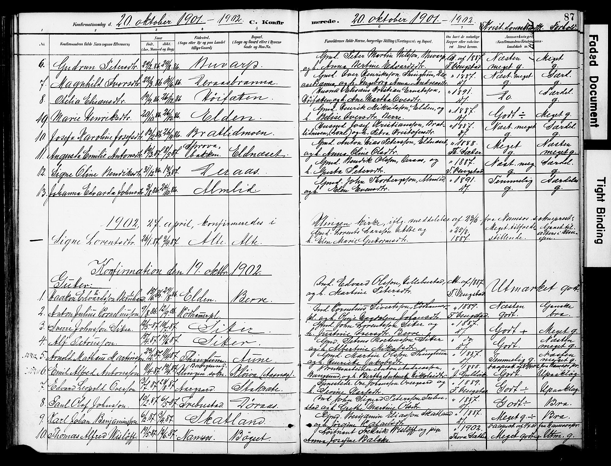 Ministerialprotokoller, klokkerbøker og fødselsregistre - Nord-Trøndelag, SAT/A-1458/742/L0409: Parish register (official) no. 742A02, 1891-1905, p. 87