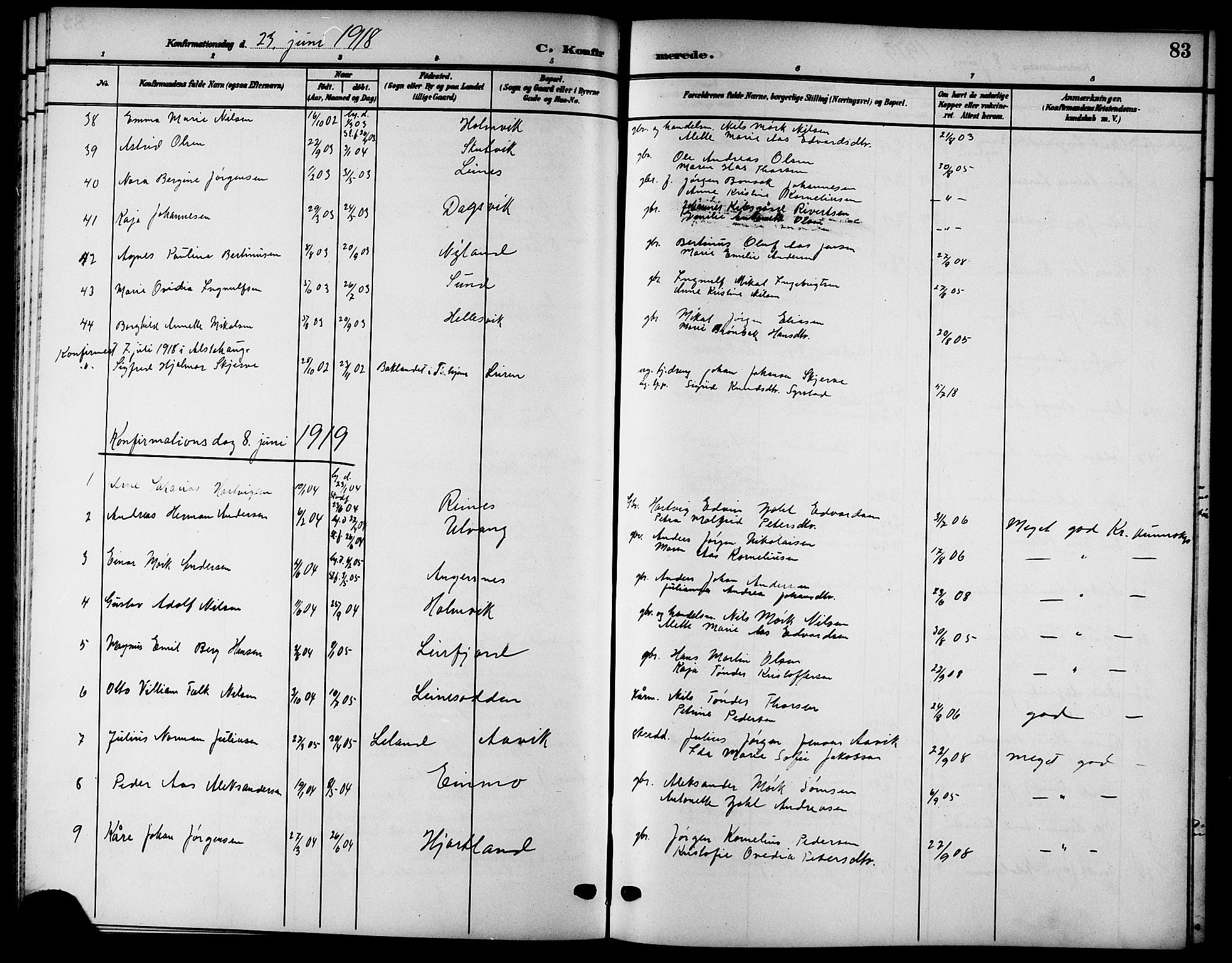 Ministerialprotokoller, klokkerbøker og fødselsregistre - Nordland, AV/SAT-A-1459/832/L0494: Parish register (copy) no. 832C01, 1906-1922, p. 83