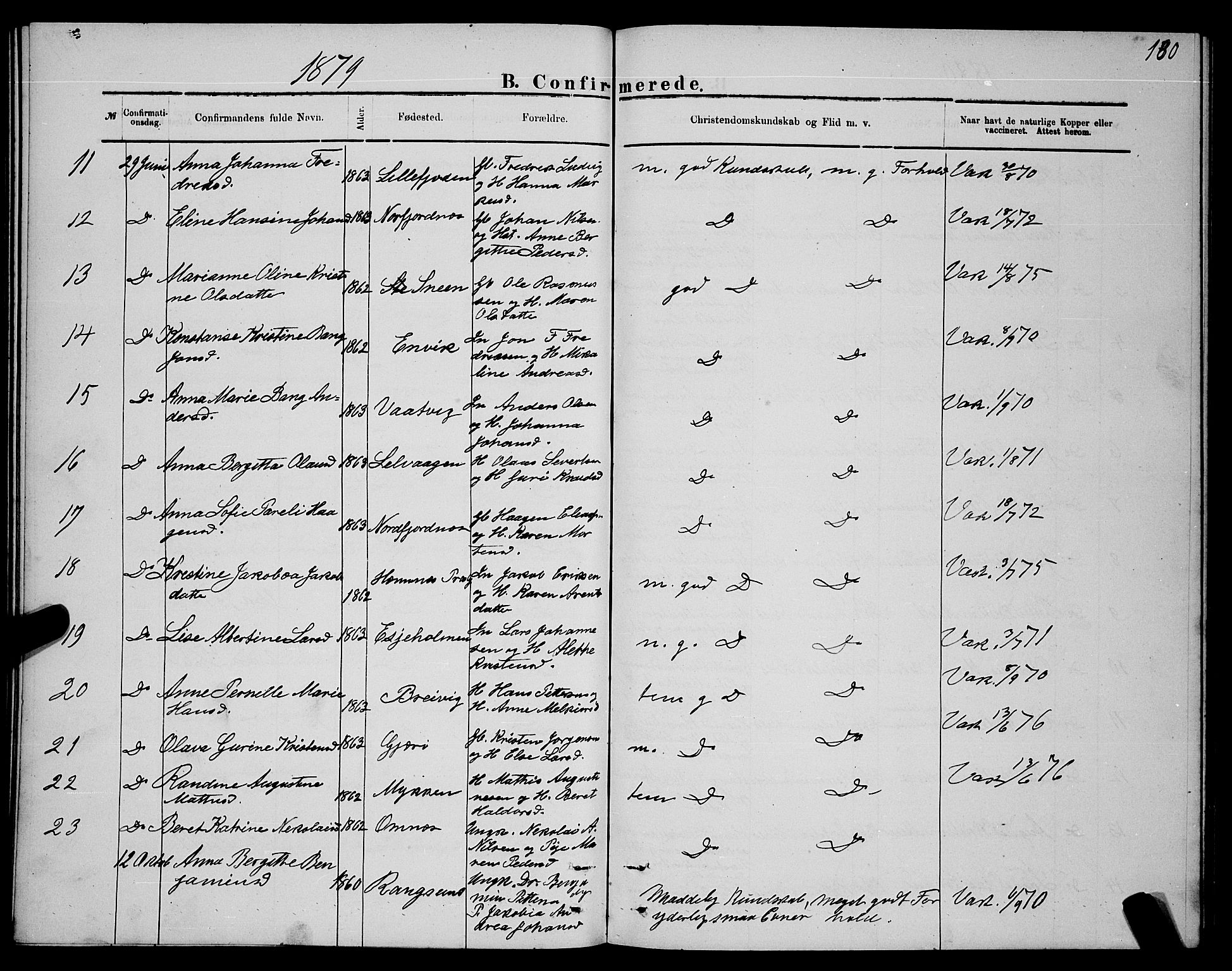 Ministerialprotokoller, klokkerbøker og fødselsregistre - Nordland, SAT/A-1459/841/L0620: Parish register (copy) no. 841C04, 1877-1896, p. 180