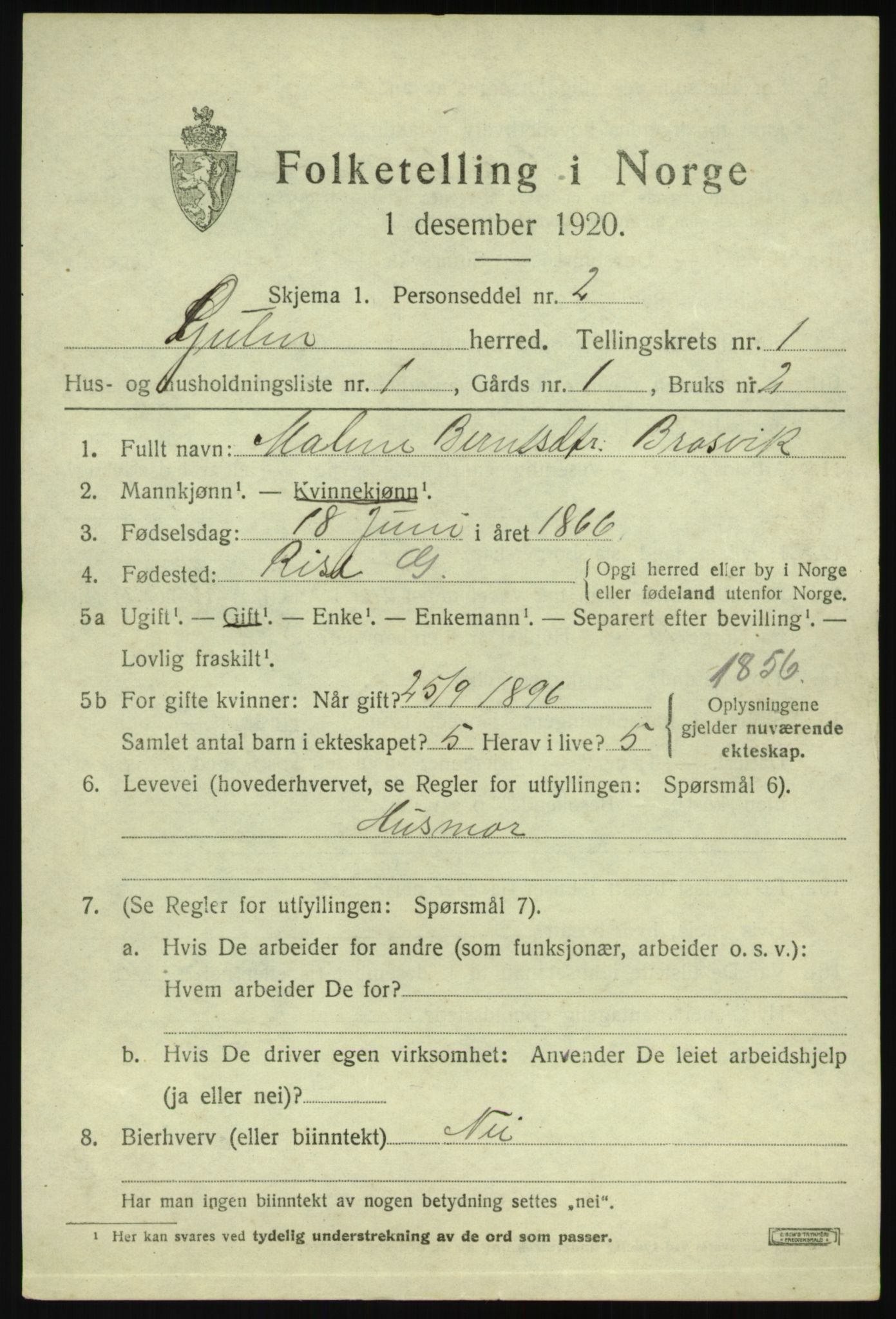 SAB, 1920 census for Gulen, 1920, p. 1103