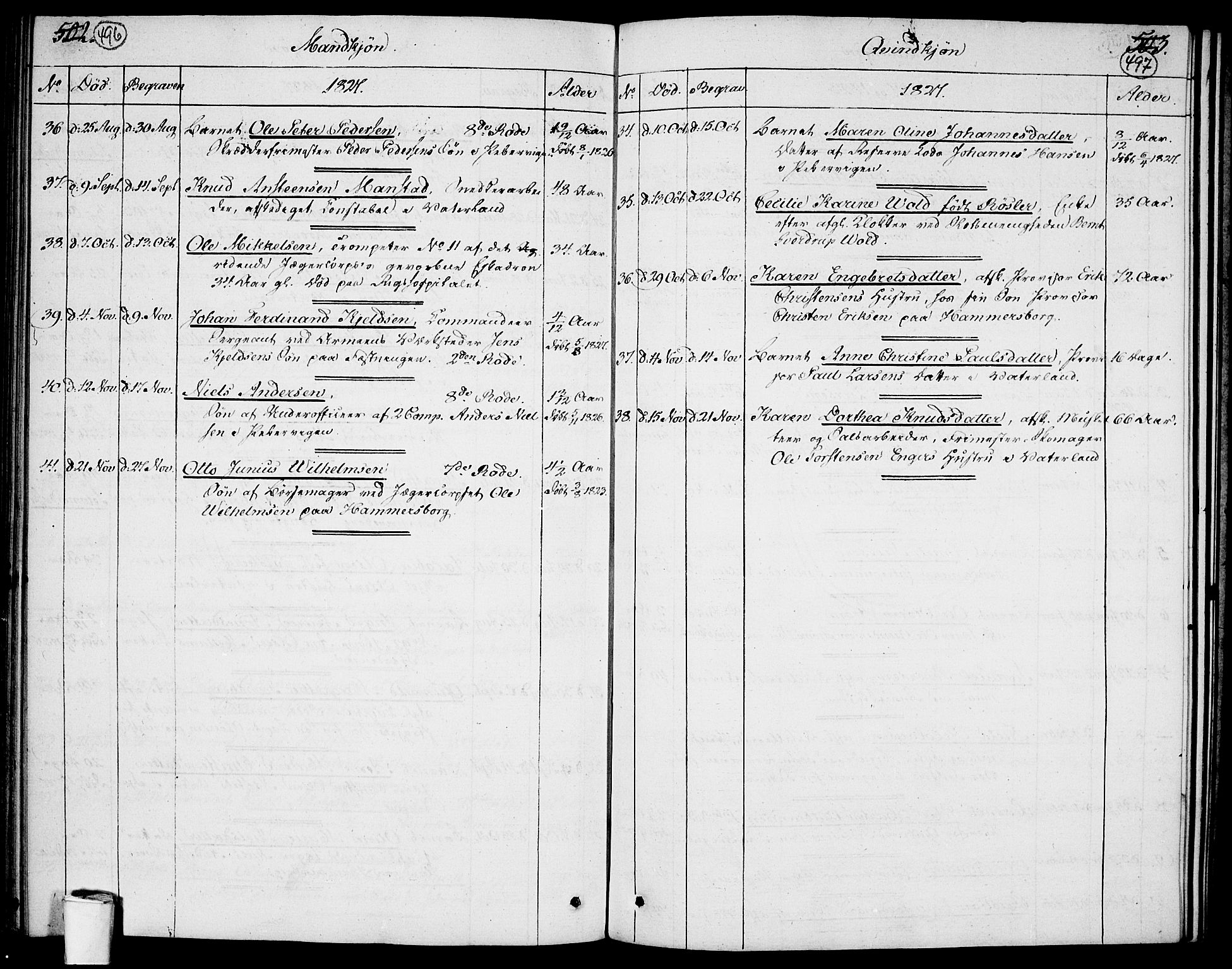 Garnisonsmenigheten Kirkebøker, AV/SAO-A-10846/F/Fa/L0004: Parish register (official) no. 4, 1820-1828, p. 496-497