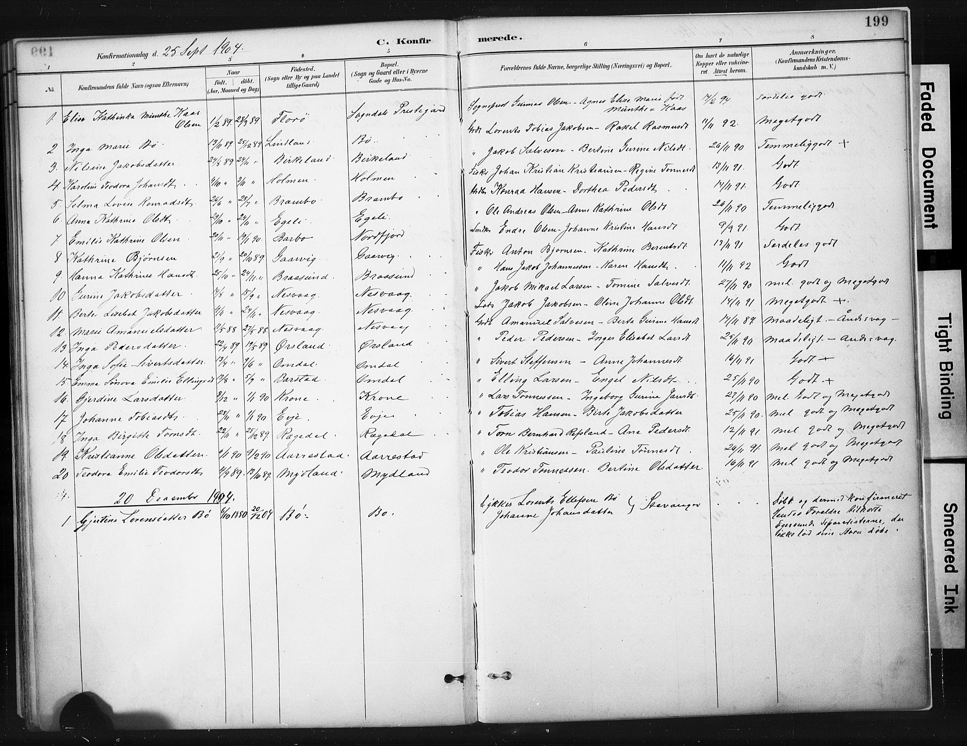 Sokndal sokneprestkontor, AV/SAST-A-101808: Parish register (official) no. A 11.1, 1887-1905, p. 199