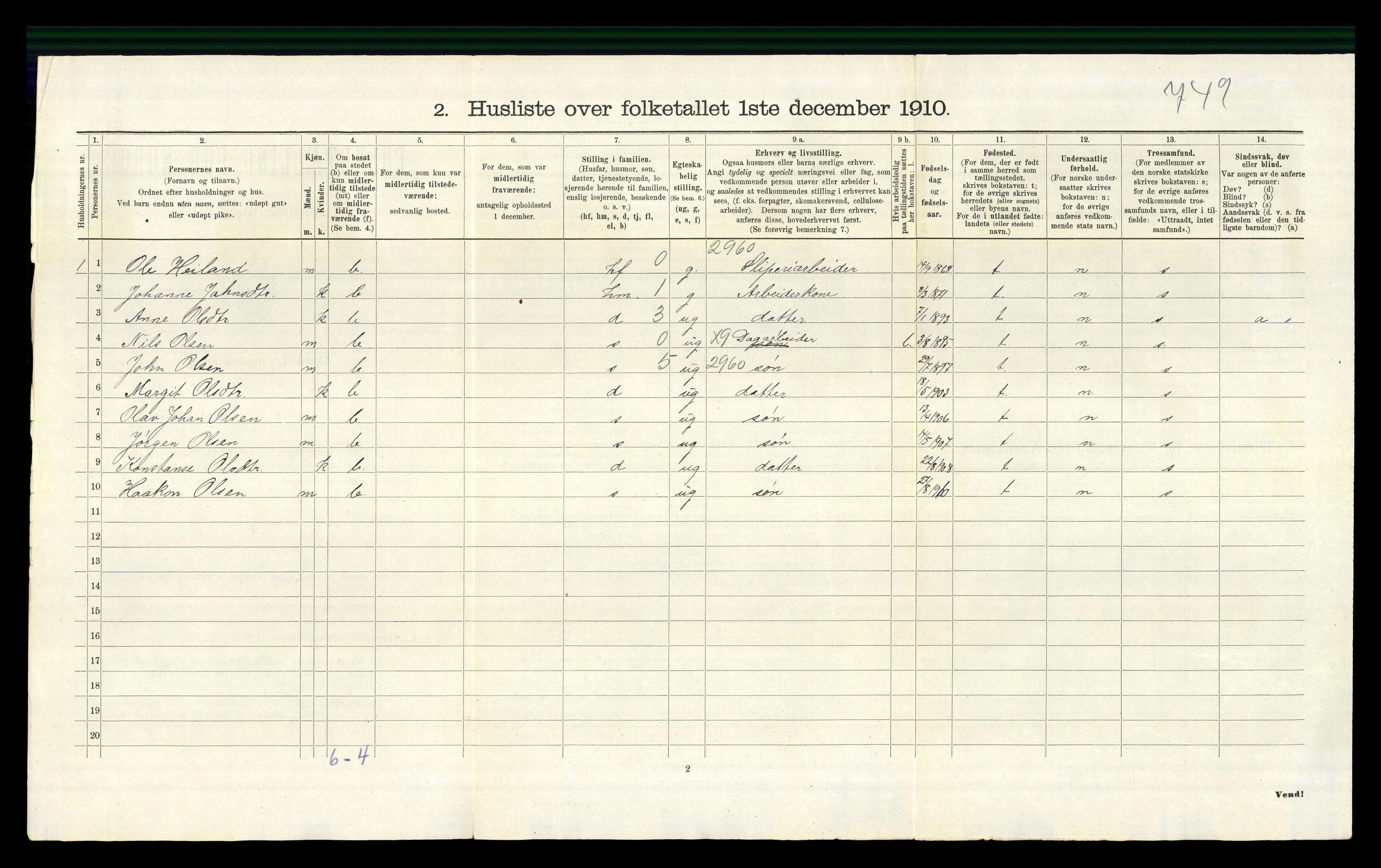 RA, 1910 census for Gjerstad, 1910, p. 118