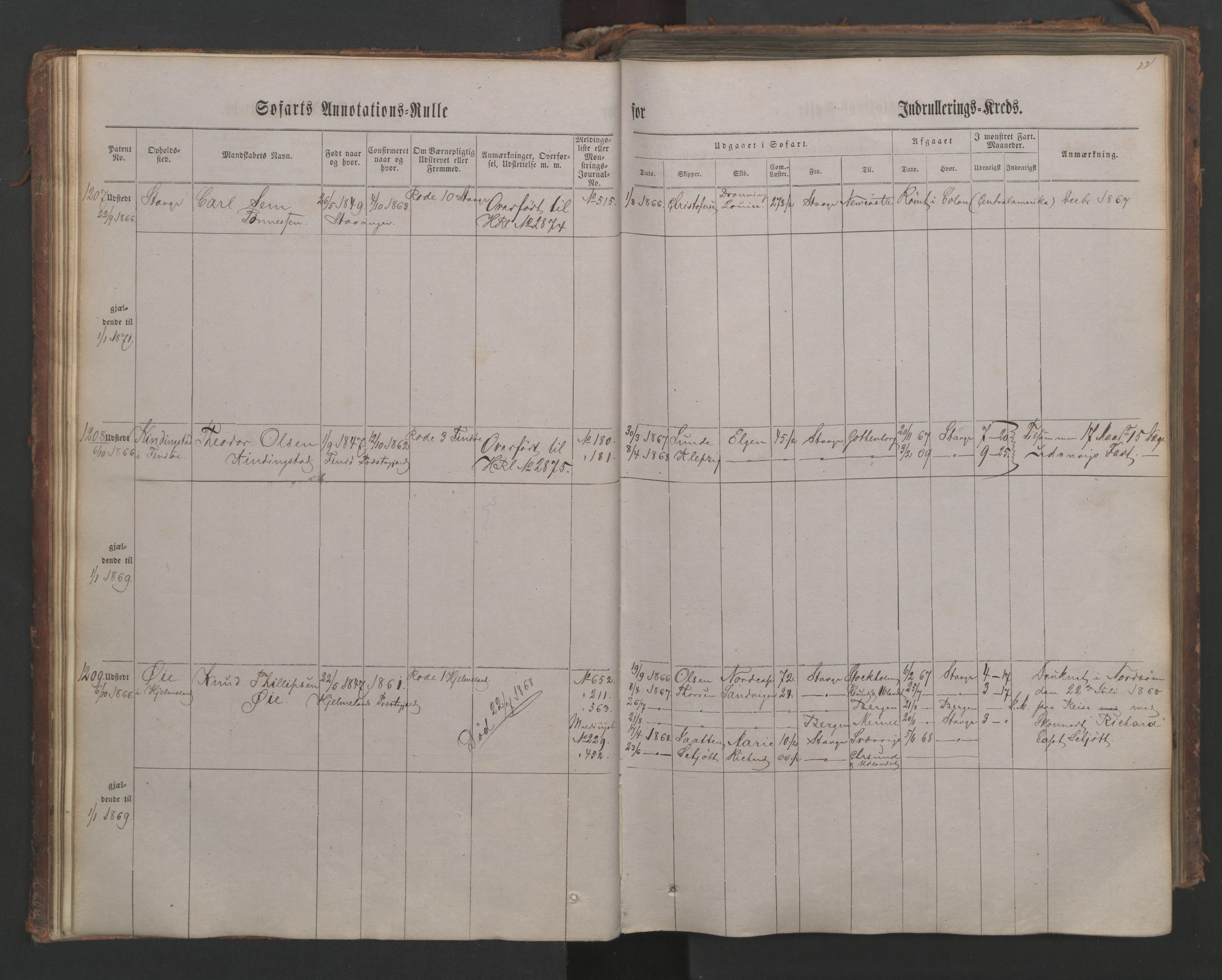 Stavanger sjømannskontor, AV/SAST-A-102006/F/Ff/L0003: Annotasjonsrulle, patentnr. 1144-1761, 1866, p. 30