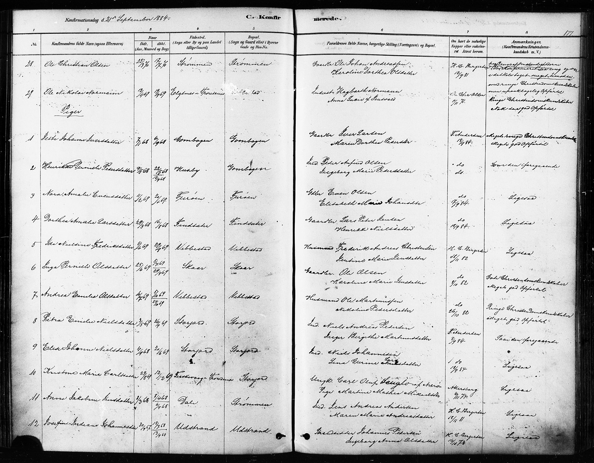 Kvæfjord sokneprestkontor, AV/SATØ-S-1323/G/Ga/Gaa/L0005kirke: Parish register (official) no. 5, 1878-1894, p. 177