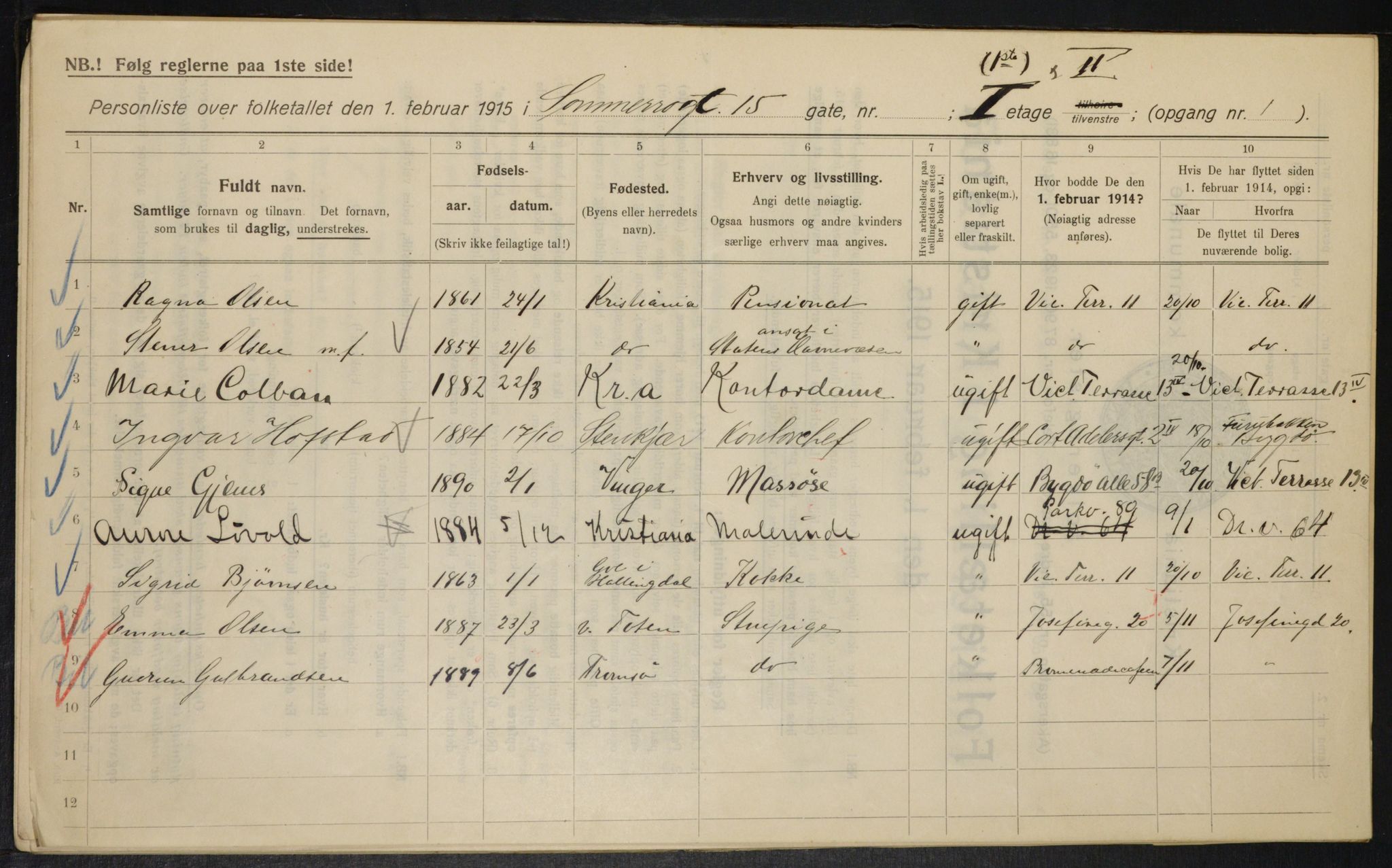 OBA, Municipal Census 1915 for Kristiania, 1915, p. 99584