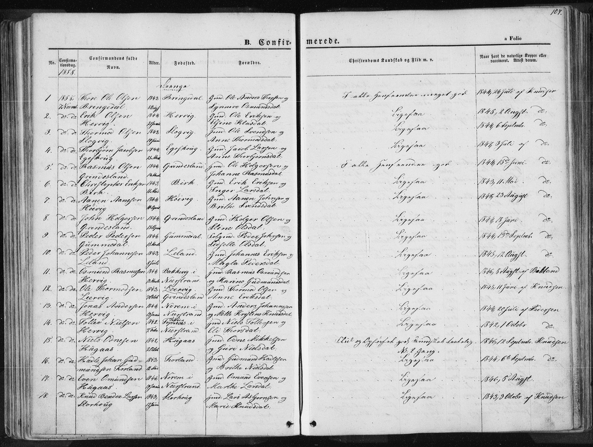 Tysvær sokneprestkontor, SAST/A -101864/H/Ha/Haa/L0003: Parish register (official) no. A 3, 1856-1865, p. 107