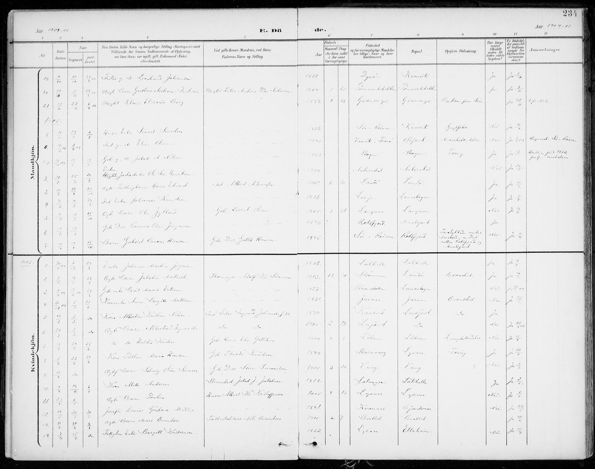 Lenvik sokneprestembete, AV/SATØ-S-1310/H/Ha/Haa/L0014kirke: Parish register (official) no. 14, 1899-1909, p. 234