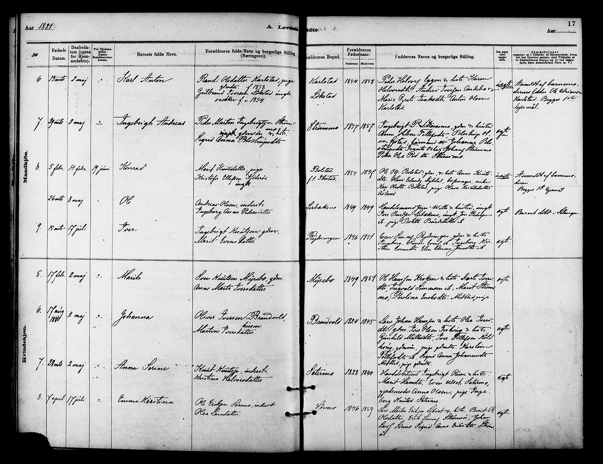 Målselv sokneprestembete, SATØ/S-1311/G/Ga/Gaa/L0009kirke: Parish register (official) no. 9, 1878-1889, p. 17