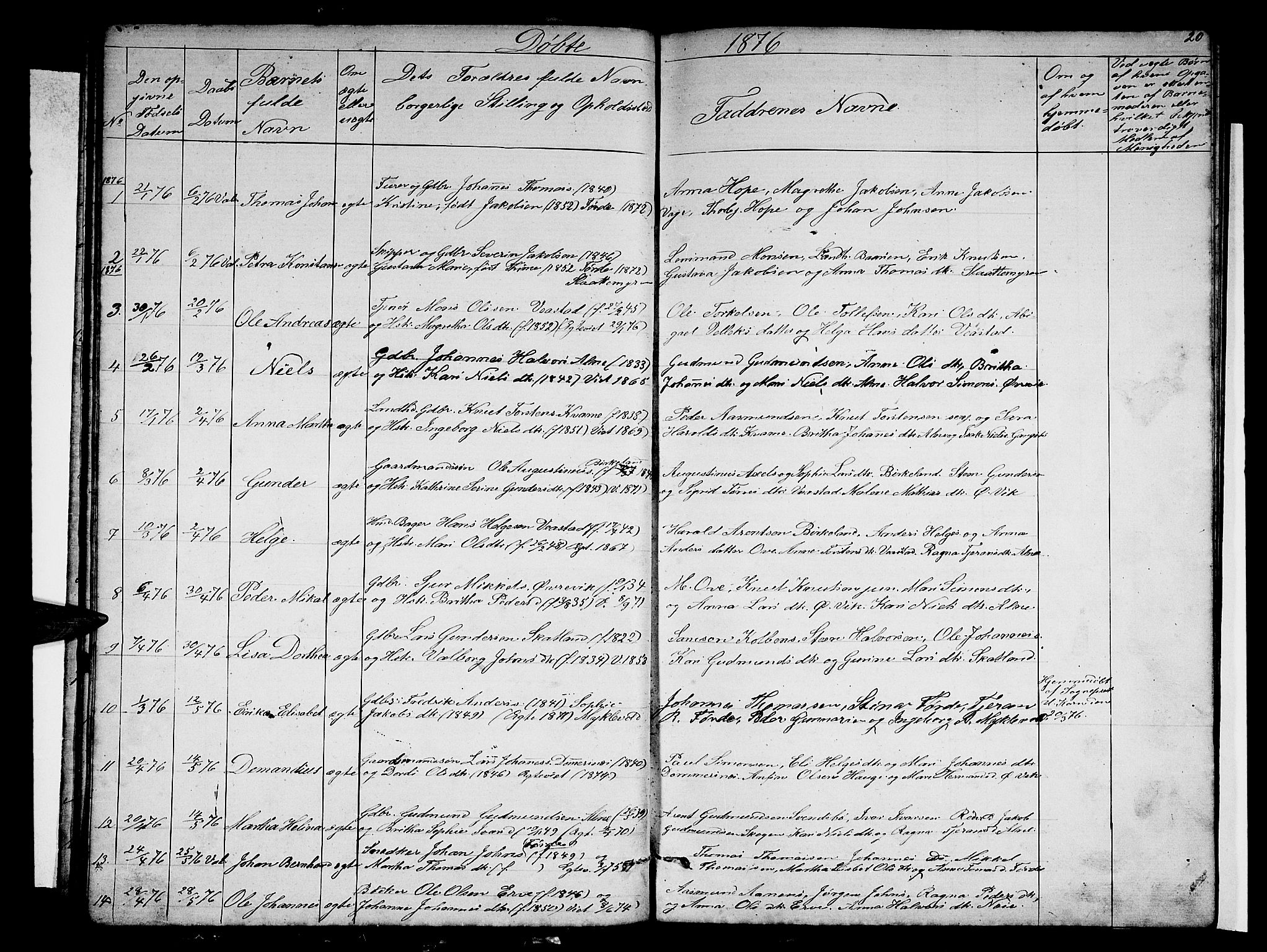 Sveio Sokneprestembete, AV/SAB-A-78501/H/Hab: Parish register (copy) no. C 2, 1866-1886, p. 20