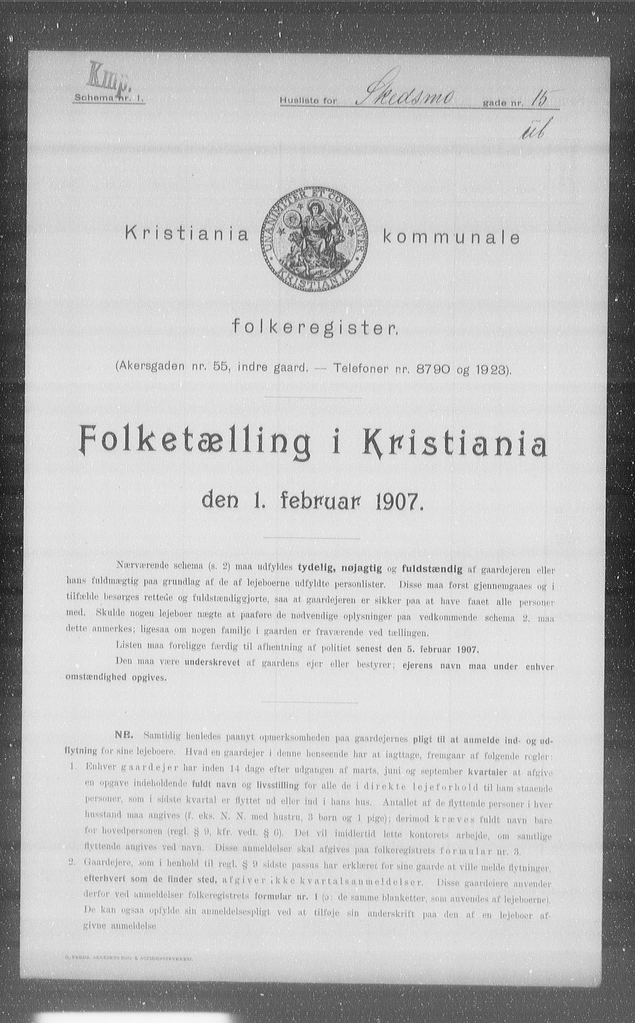 OBA, Municipal Census 1907 for Kristiania, 1907, p. 48716