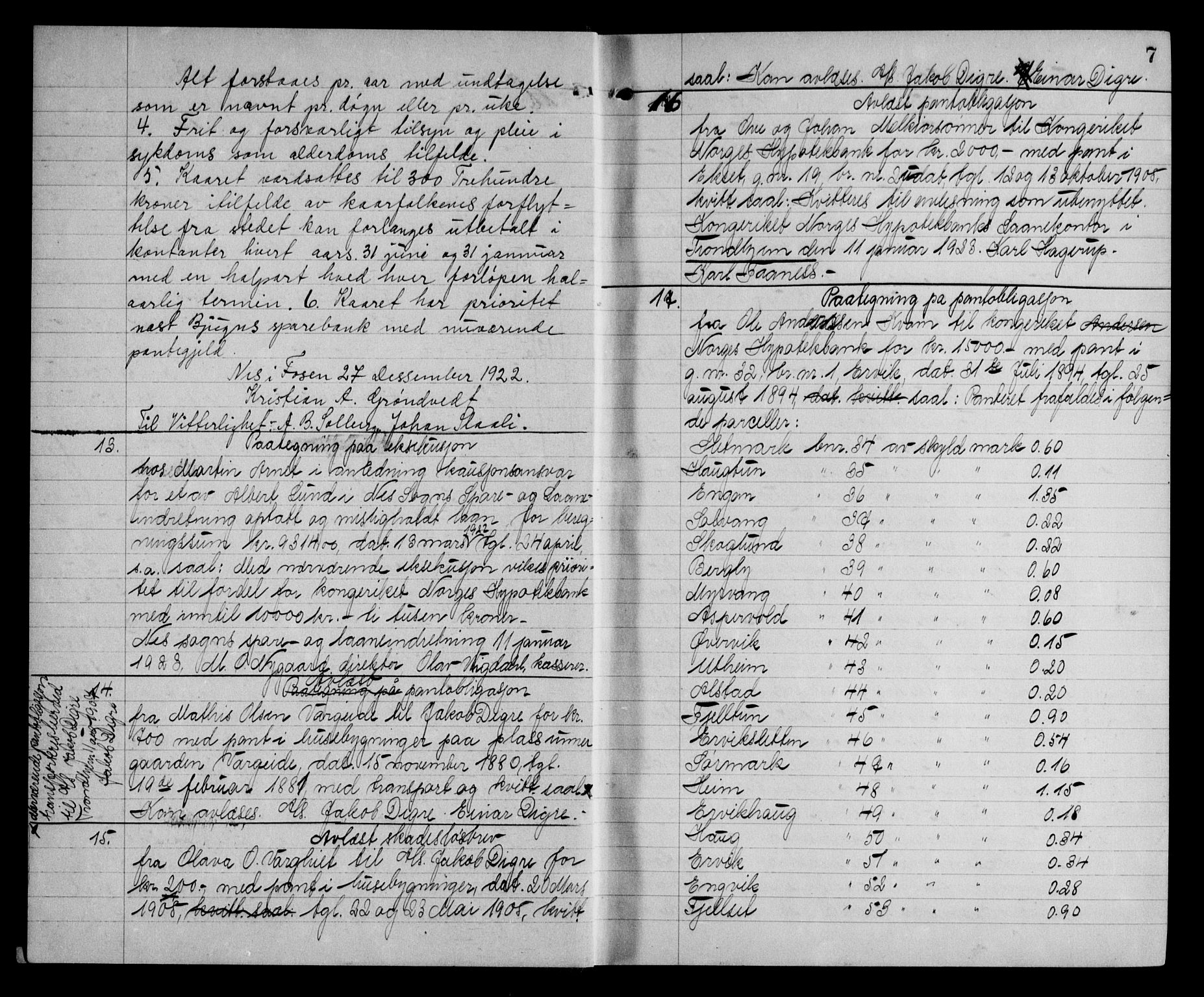Fosen sorenskriveri, AV/SAT-A-1107/1/2/2C/L0059: Mortgage book no. 50, 1923-1923, p. 7