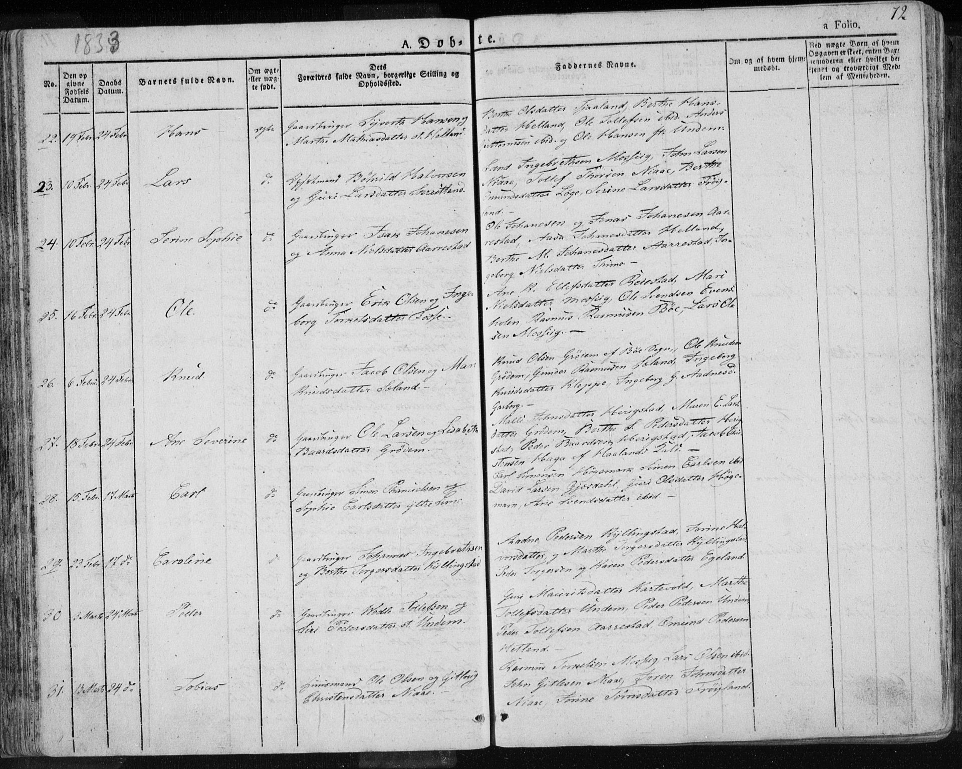 Lye sokneprestkontor, AV/SAST-A-101794/001/30BA/L0004: Parish register (official) no. A 4, 1826-1841, p. 72