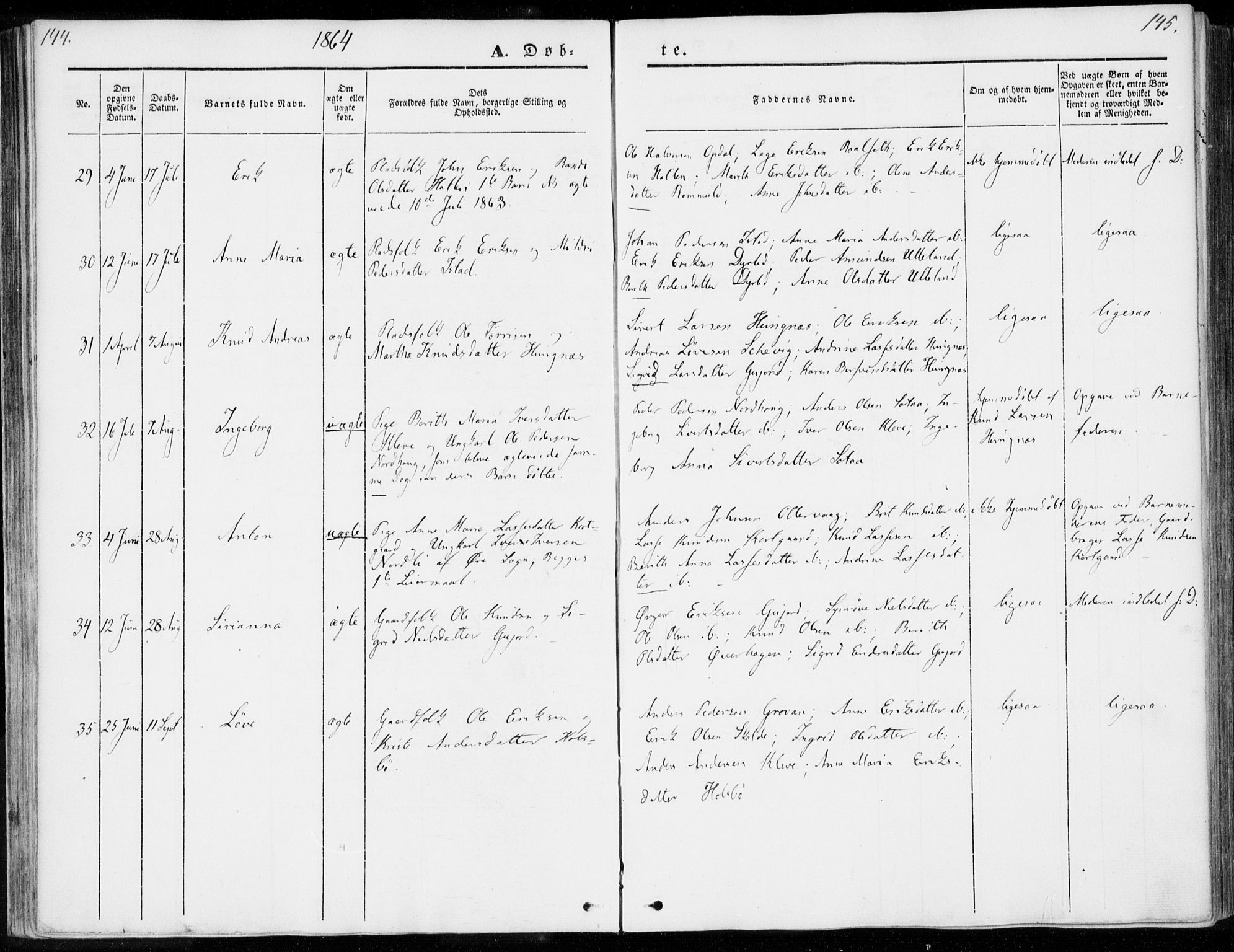 Ministerialprotokoller, klokkerbøker og fødselsregistre - Møre og Romsdal, AV/SAT-A-1454/557/L0680: Parish register (official) no. 557A02, 1843-1869, p. 144-145