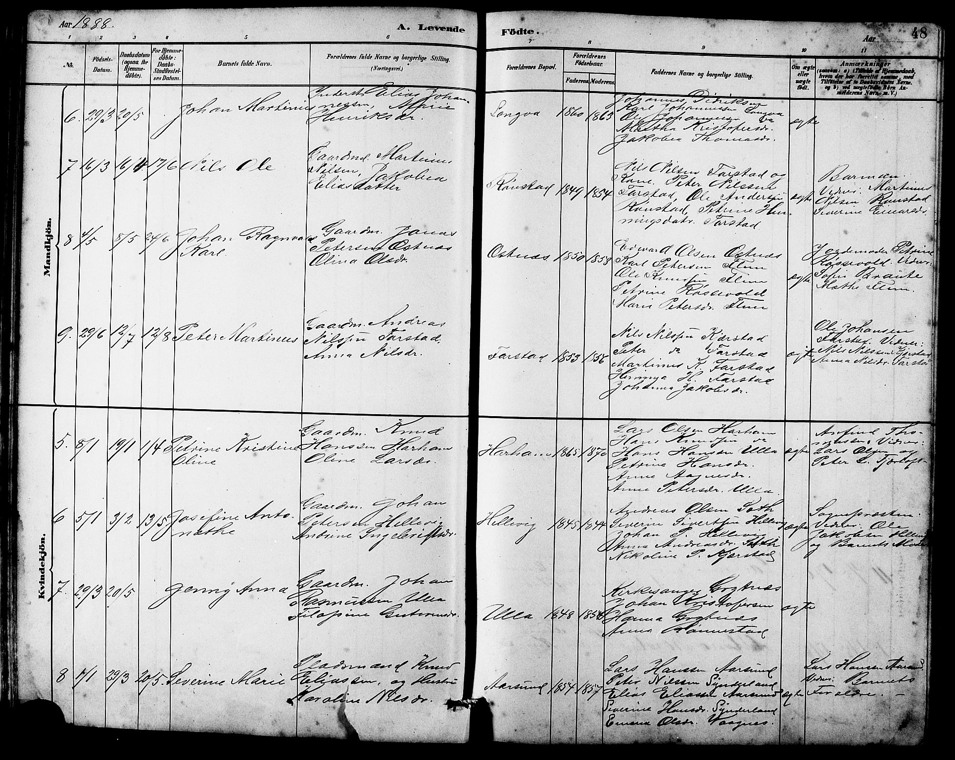Ministerialprotokoller, klokkerbøker og fødselsregistre - Møre og Romsdal, SAT/A-1454/536/L0510: Parish register (copy) no. 536C05, 1881-1898, p. 48