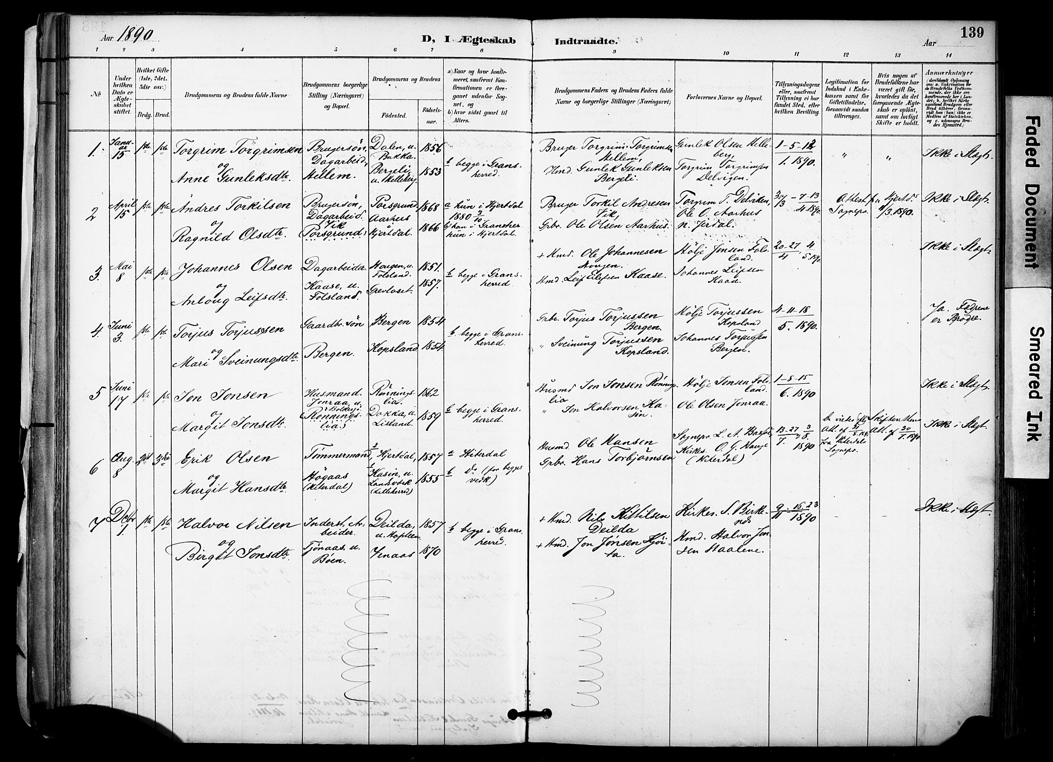 Gransherad kirkebøker, SAKO/A-267/F/Fa/L0005: Parish register (official) no. I 5, 1887-1916, p. 139