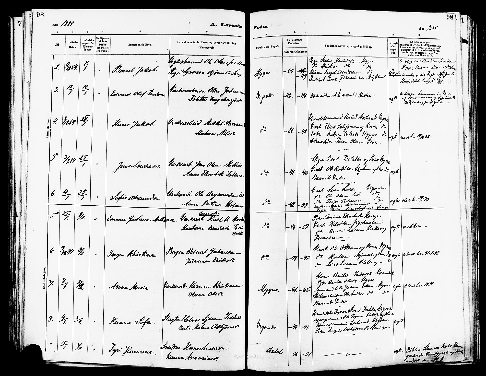 Avaldsnes sokneprestkontor, AV/SAST-A -101851/H/Ha/Haa/L0014: Parish register (official) no. A 14, 1880-1889, p. 98